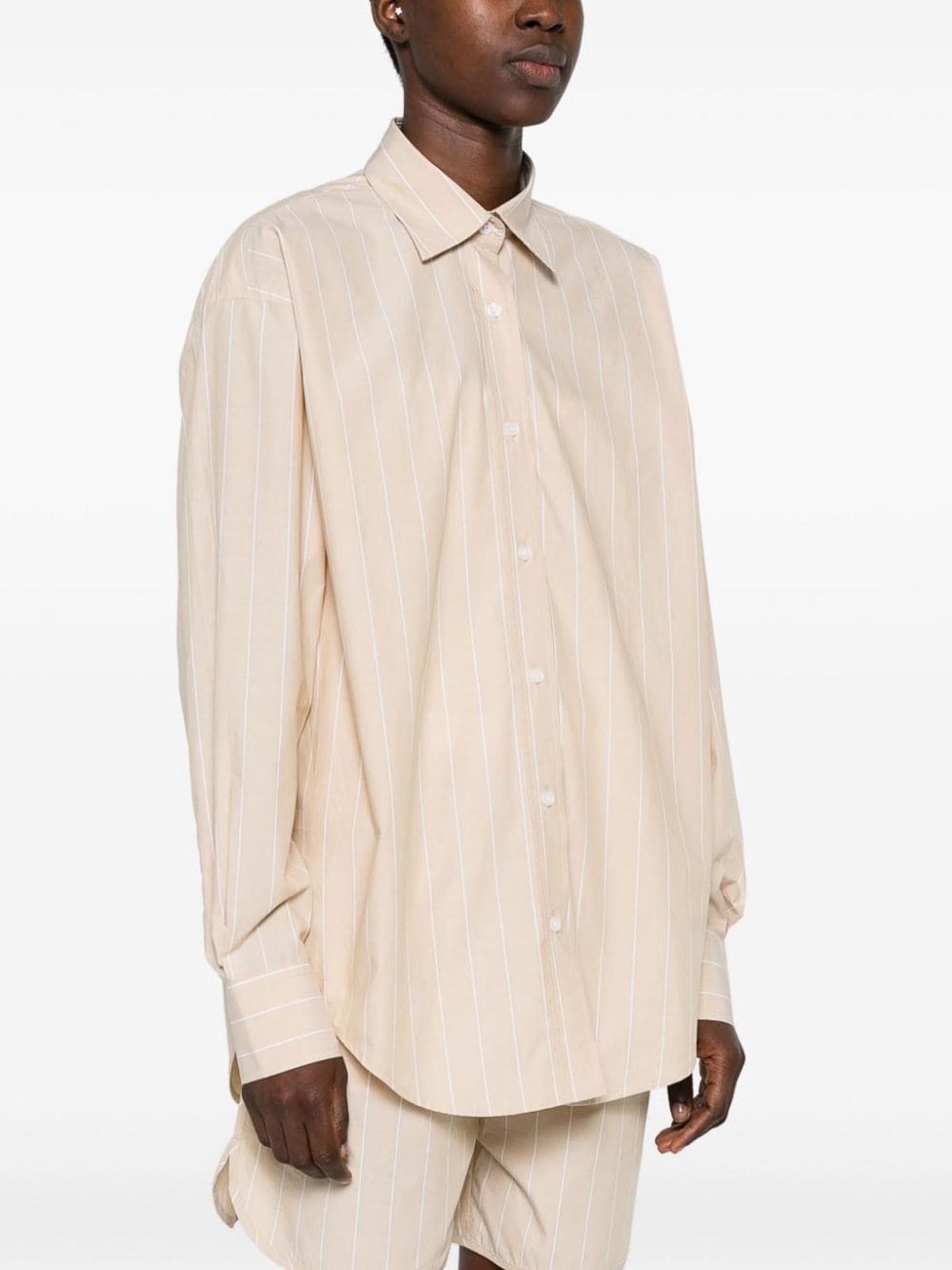 Shop Filippa K Striped Cotton Shirt In Beige