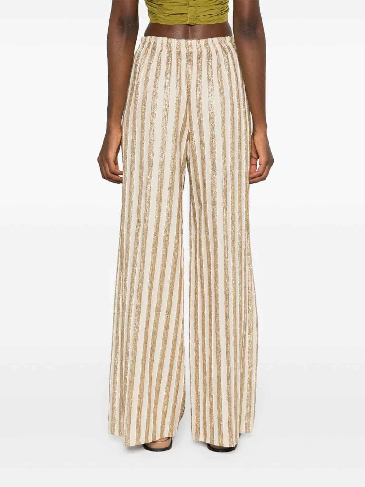 Shop Forte Forte Linen And Cotton Blend Lurex Striped Pants In Gold