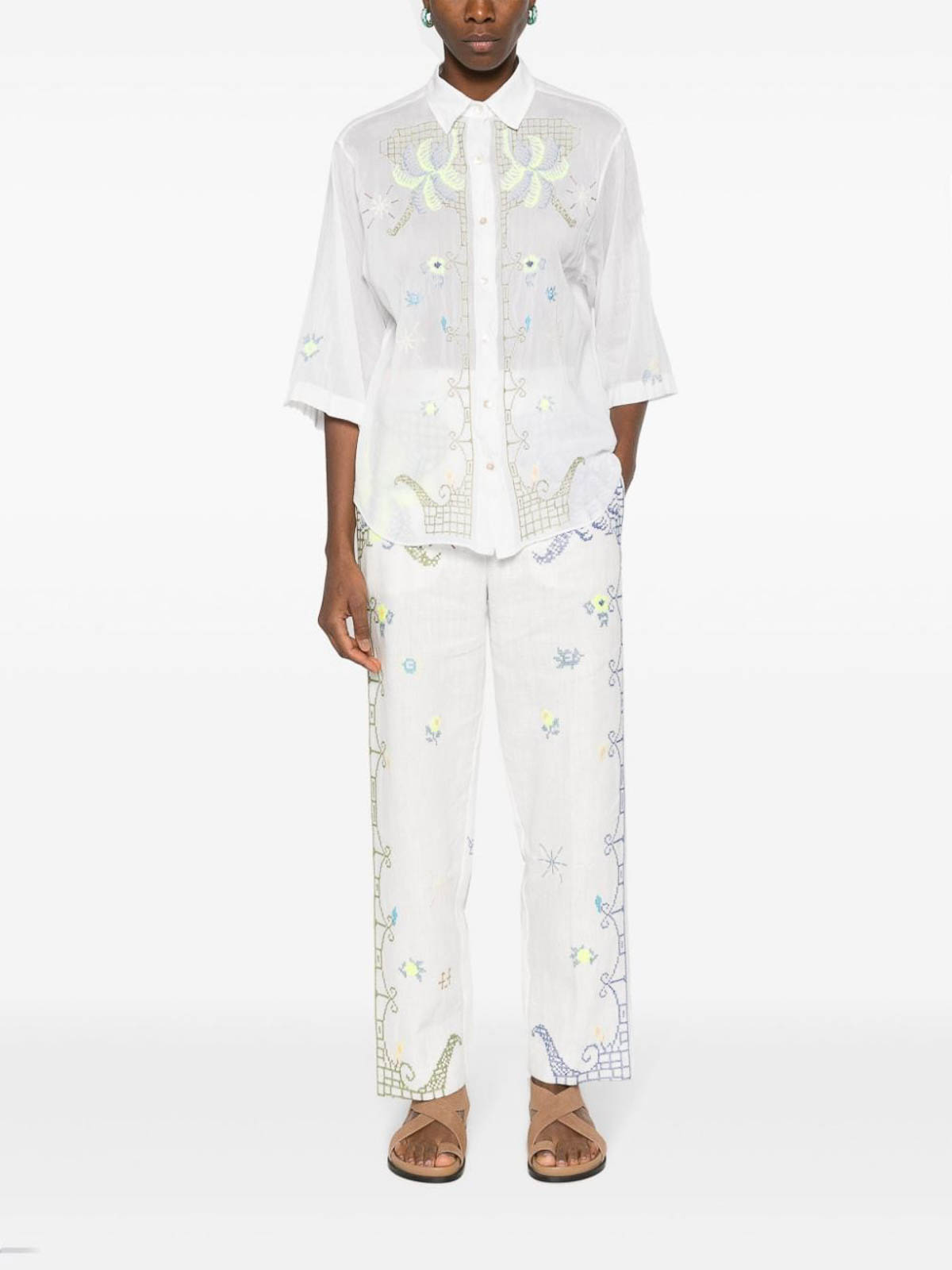 Forte Forte Embroidered Linen Trousers - White