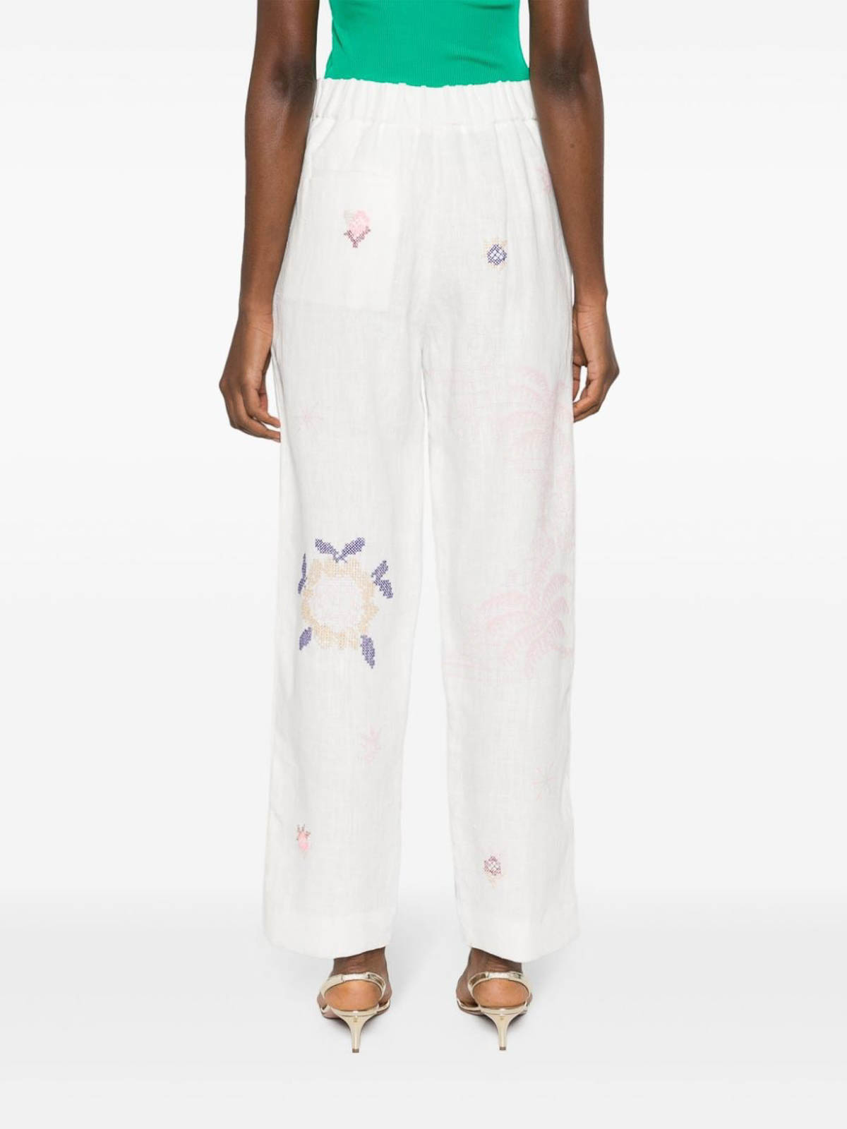 Shop Forte Forte Embroidered Linen Trousers In White