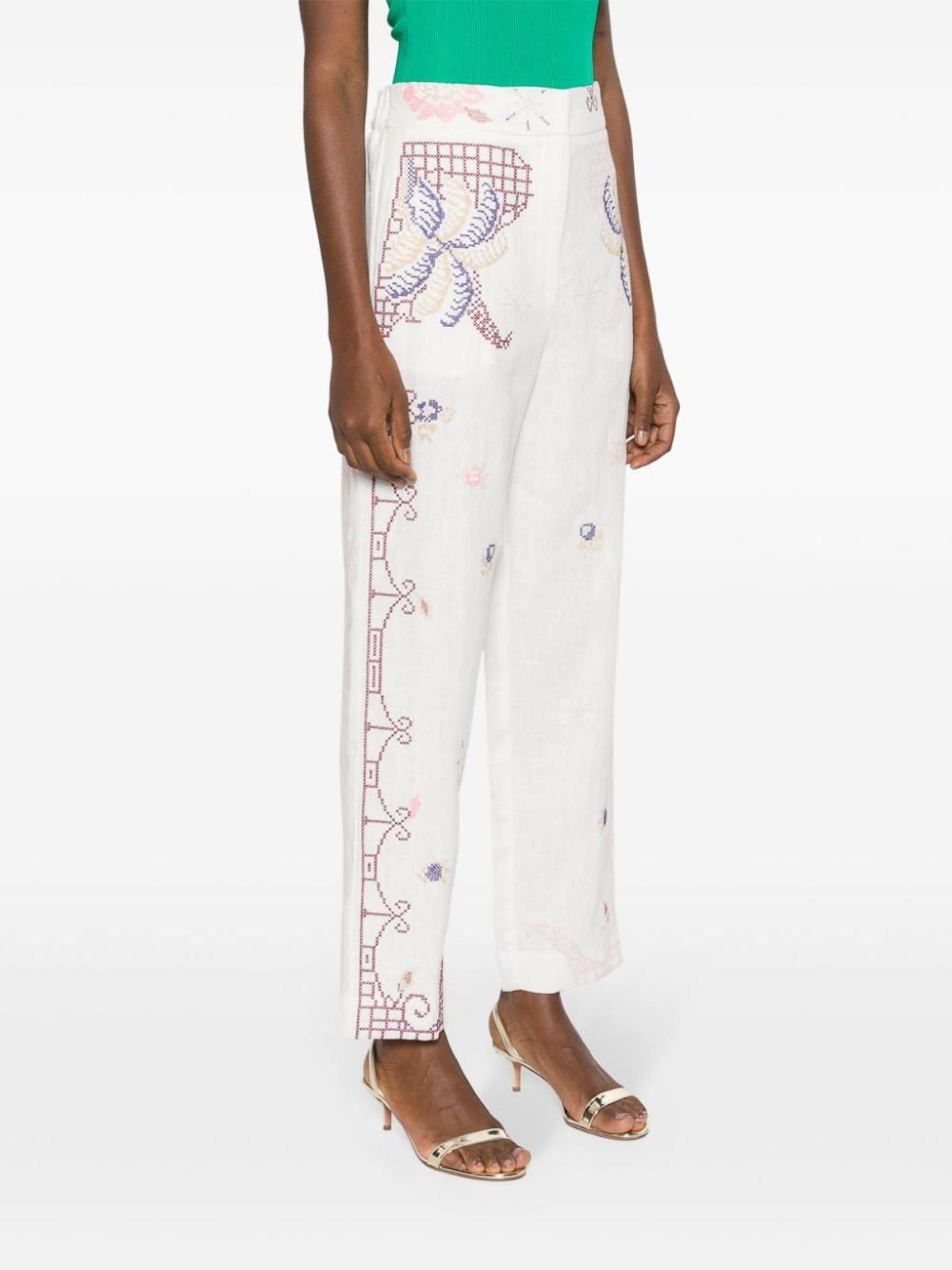 Shop Forte Forte Embroidered Linen Trousers In White