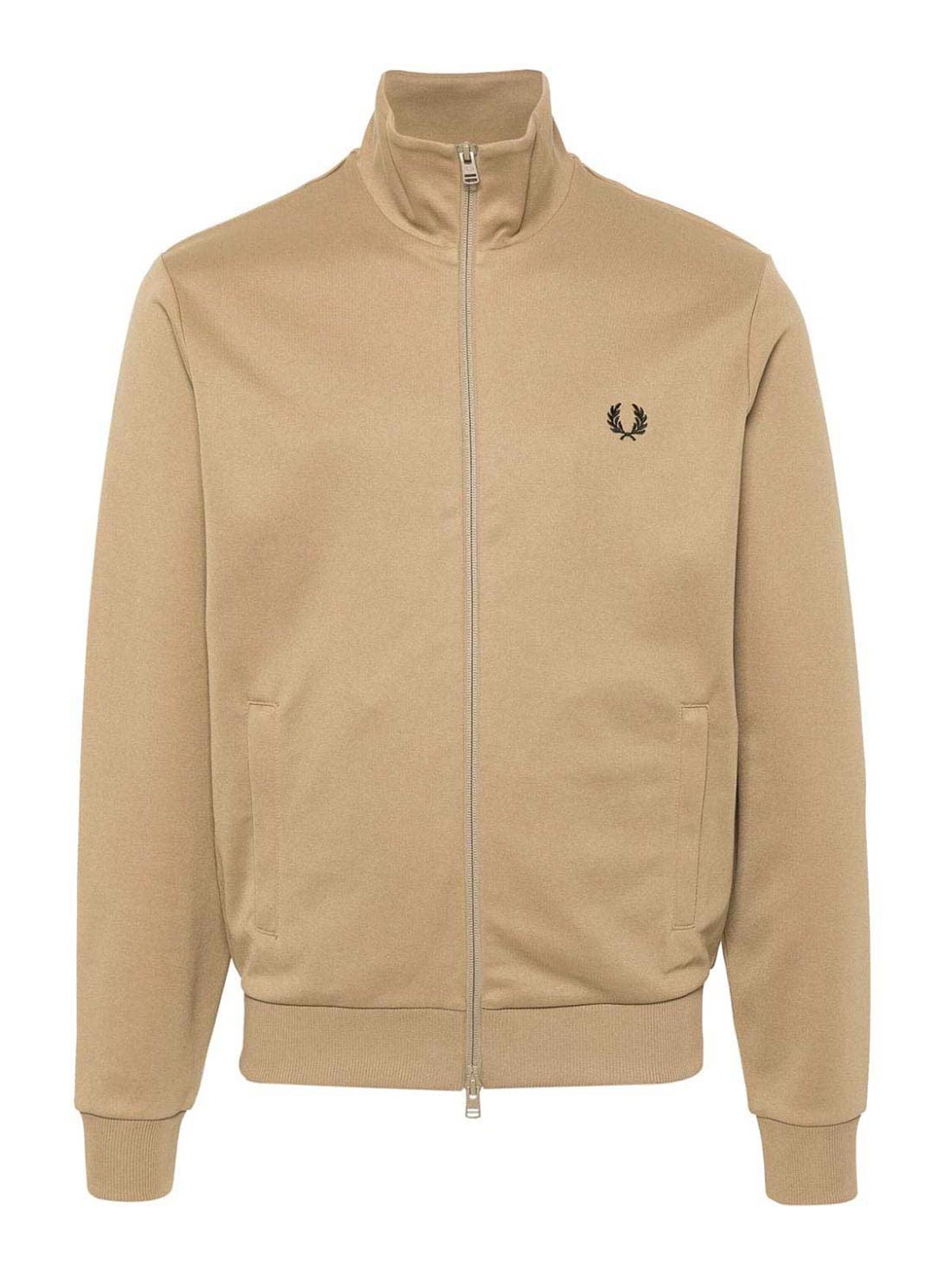 Shop Fred Perry Tape Detail Cotton Blend Track Jacket In Brown