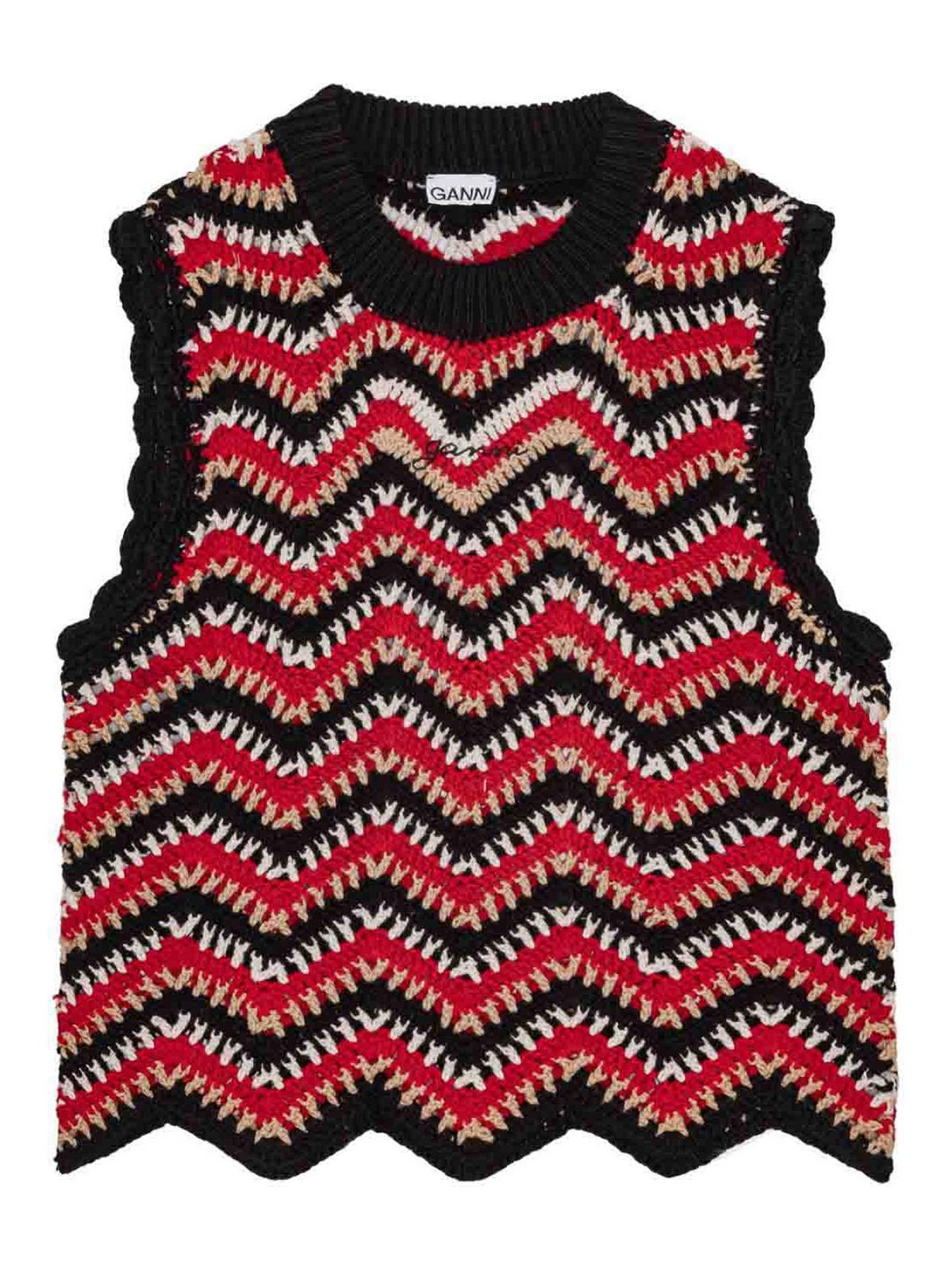 Shop Ganni Crochet Cotton Vest In Red