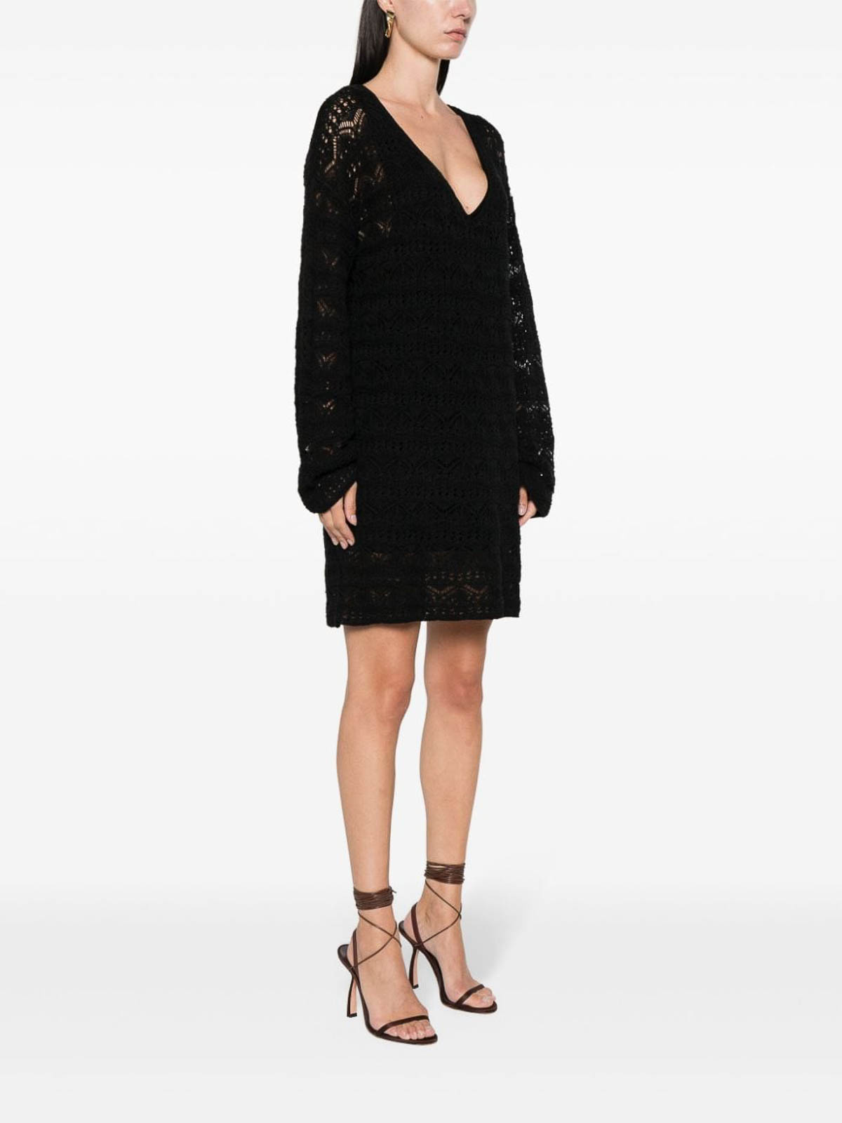 Shop Iro Crochet Cotton Short Dress In Black