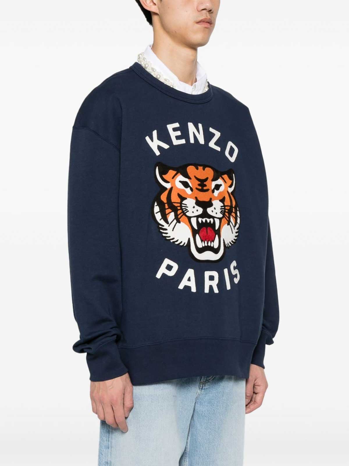 Shop Kenzo Lucky Tiger Cotton Sweatshirt In Blue