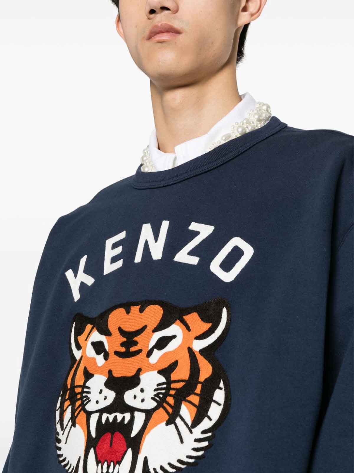 Shop Kenzo Lucky Tiger Cotton Sweatshirt In Blue