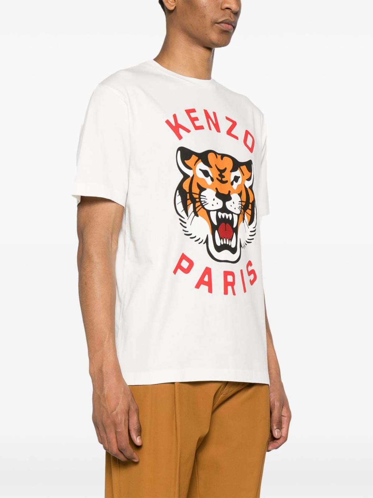Kenzo Lucky Tiger Cotton T-Shirt - White - Women|FE58TS006D4SG02