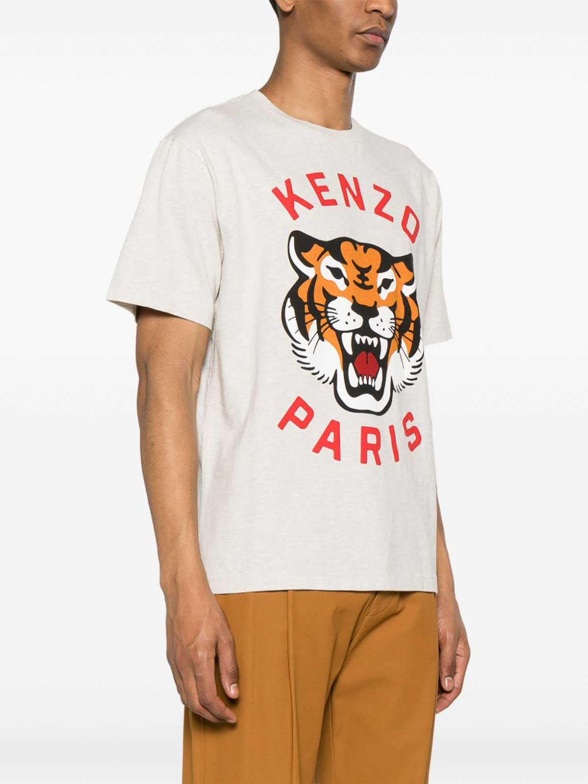 Shop Kenzo Lucky Tiger Cotton T-shirt In Grey