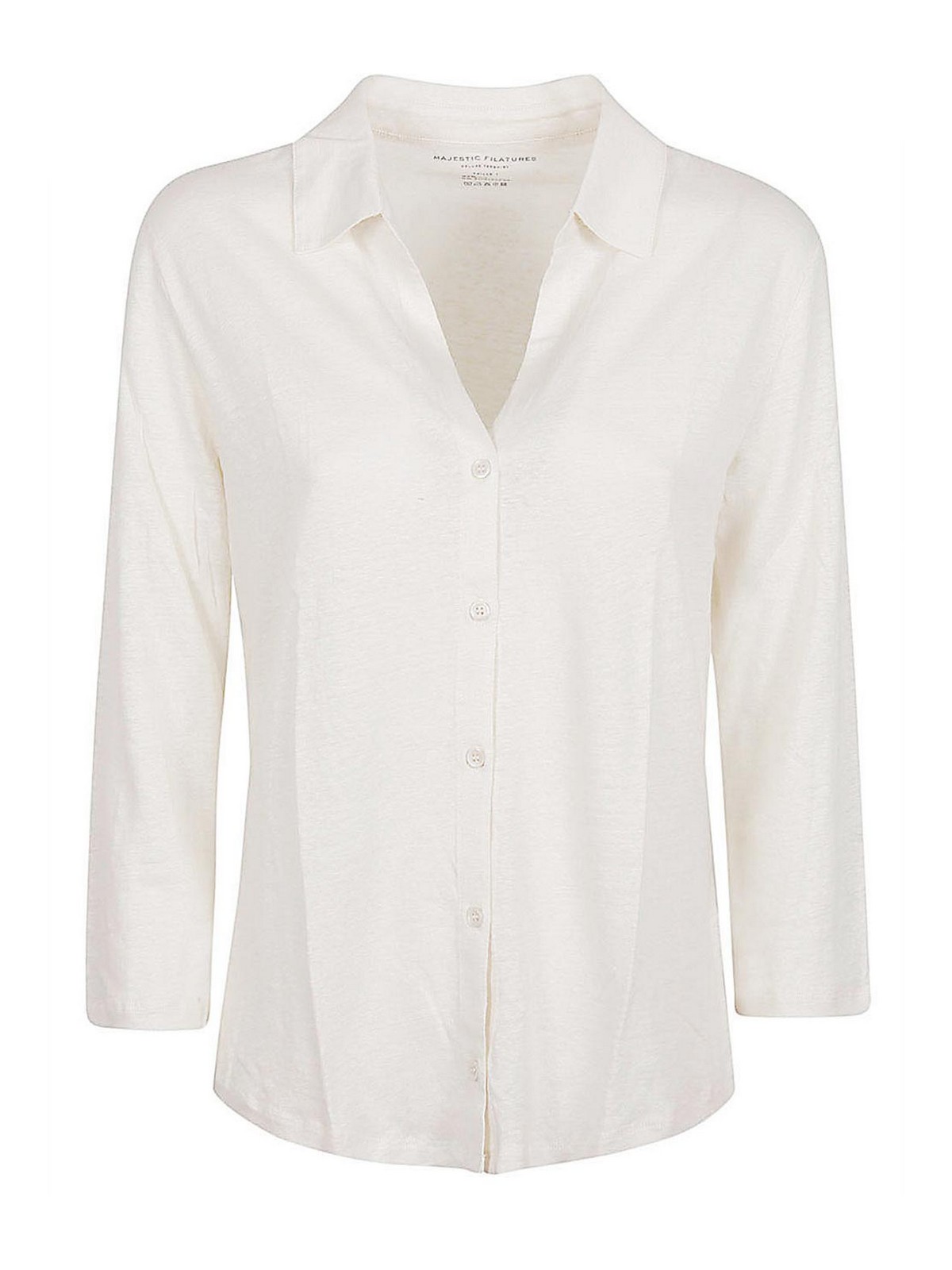 Majestic 3/4 Sleeve Linen Shirt In Beige