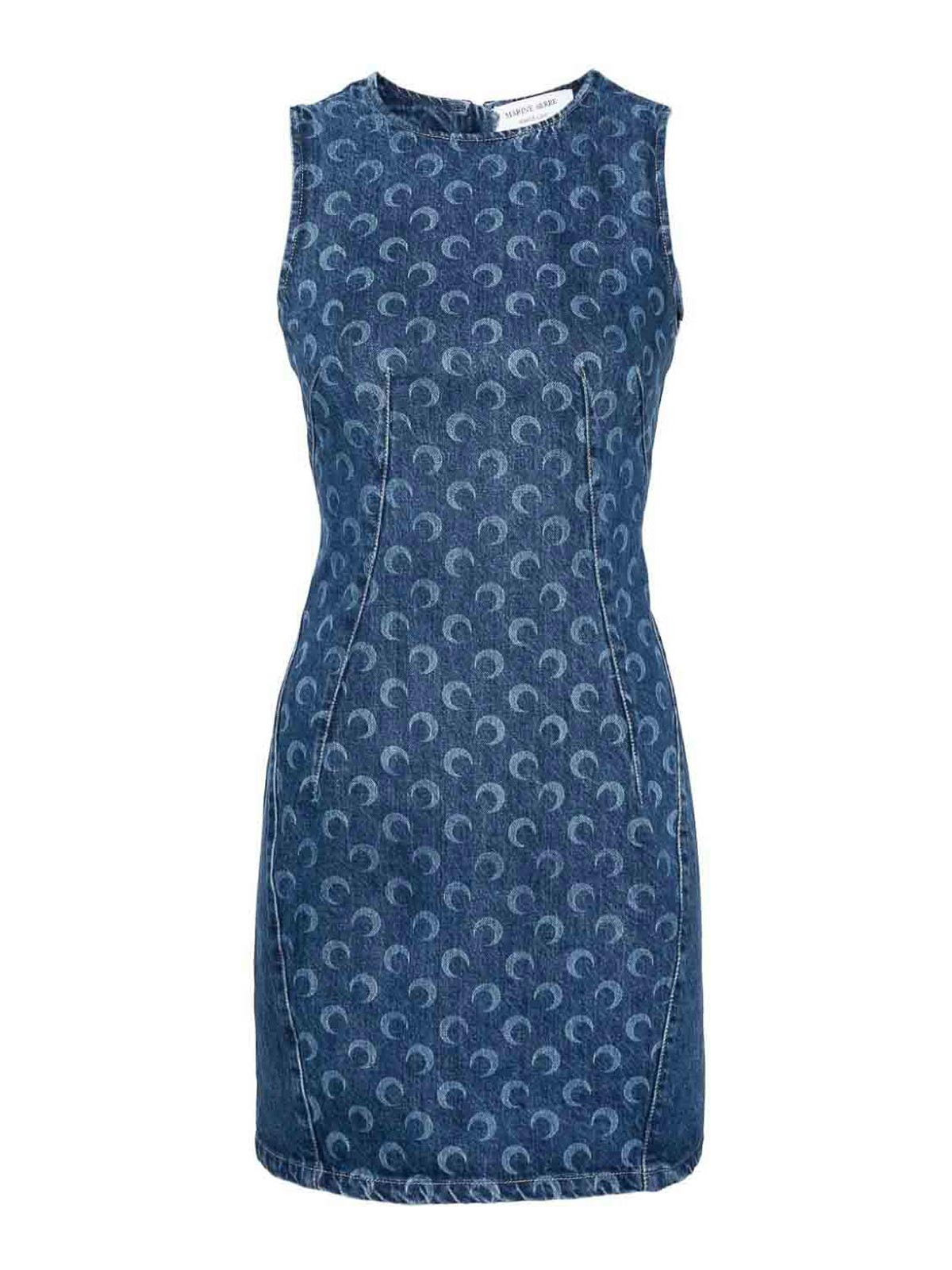 Shop Marine Serre Monogram Denim Mini Dress In Blue