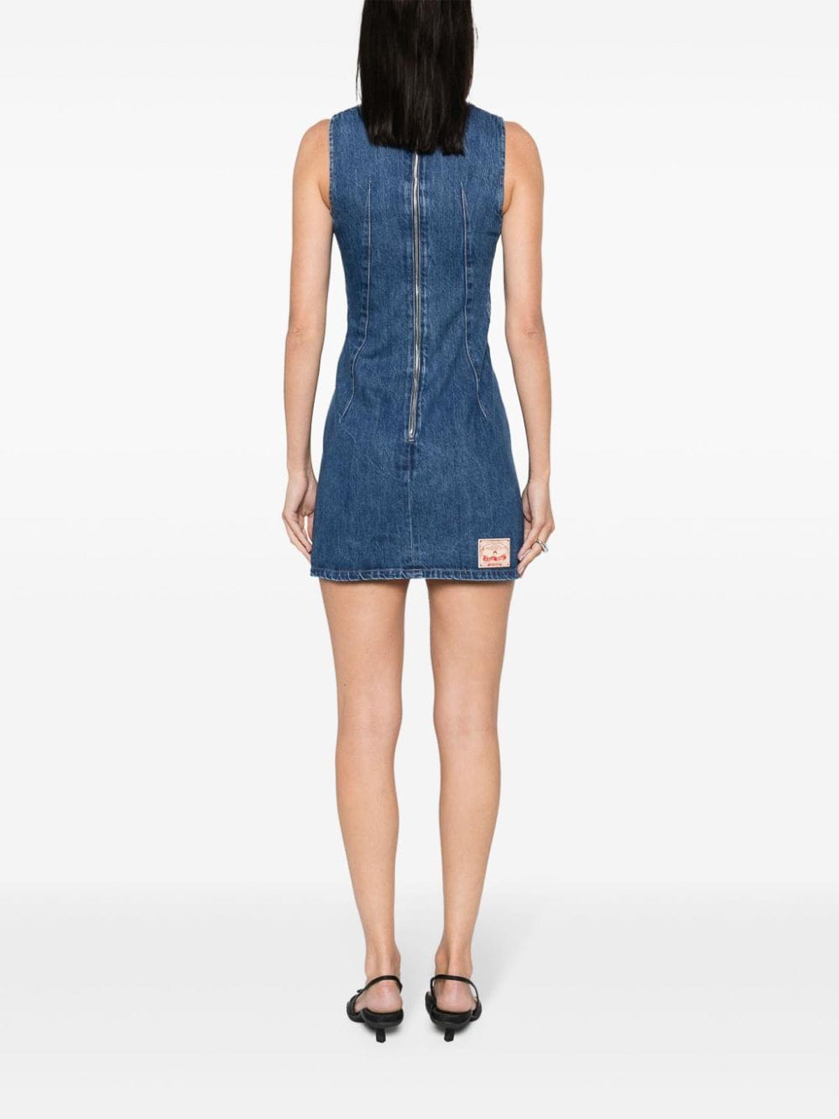 Shop Marine Serre Monogram Denim Mini Dress In Blue