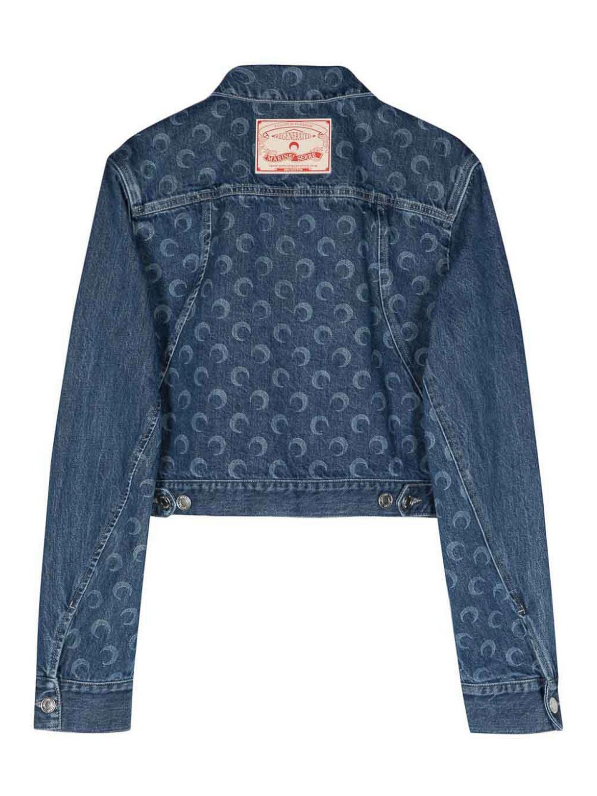 Shop Marine Serre Denim Cropped Jacket In Blue