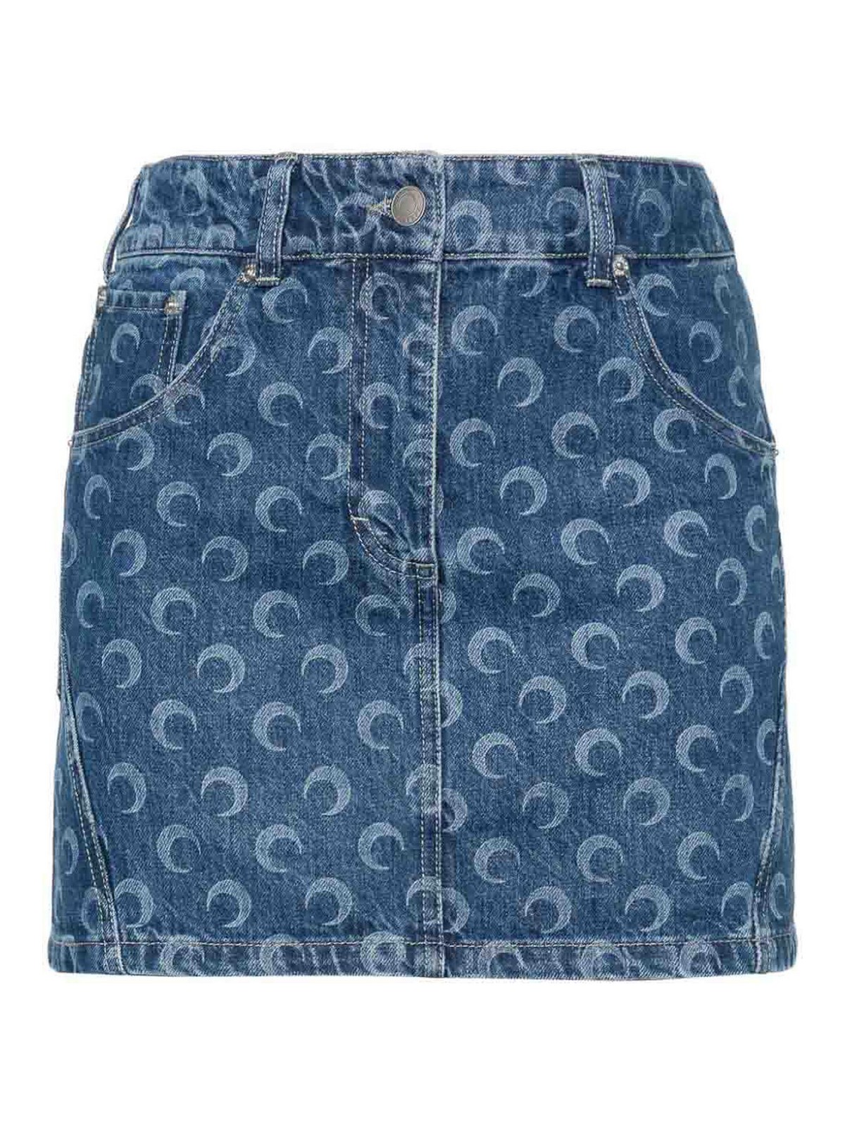 Marine Serre Moon Print Denim Mini Skirt In Blue