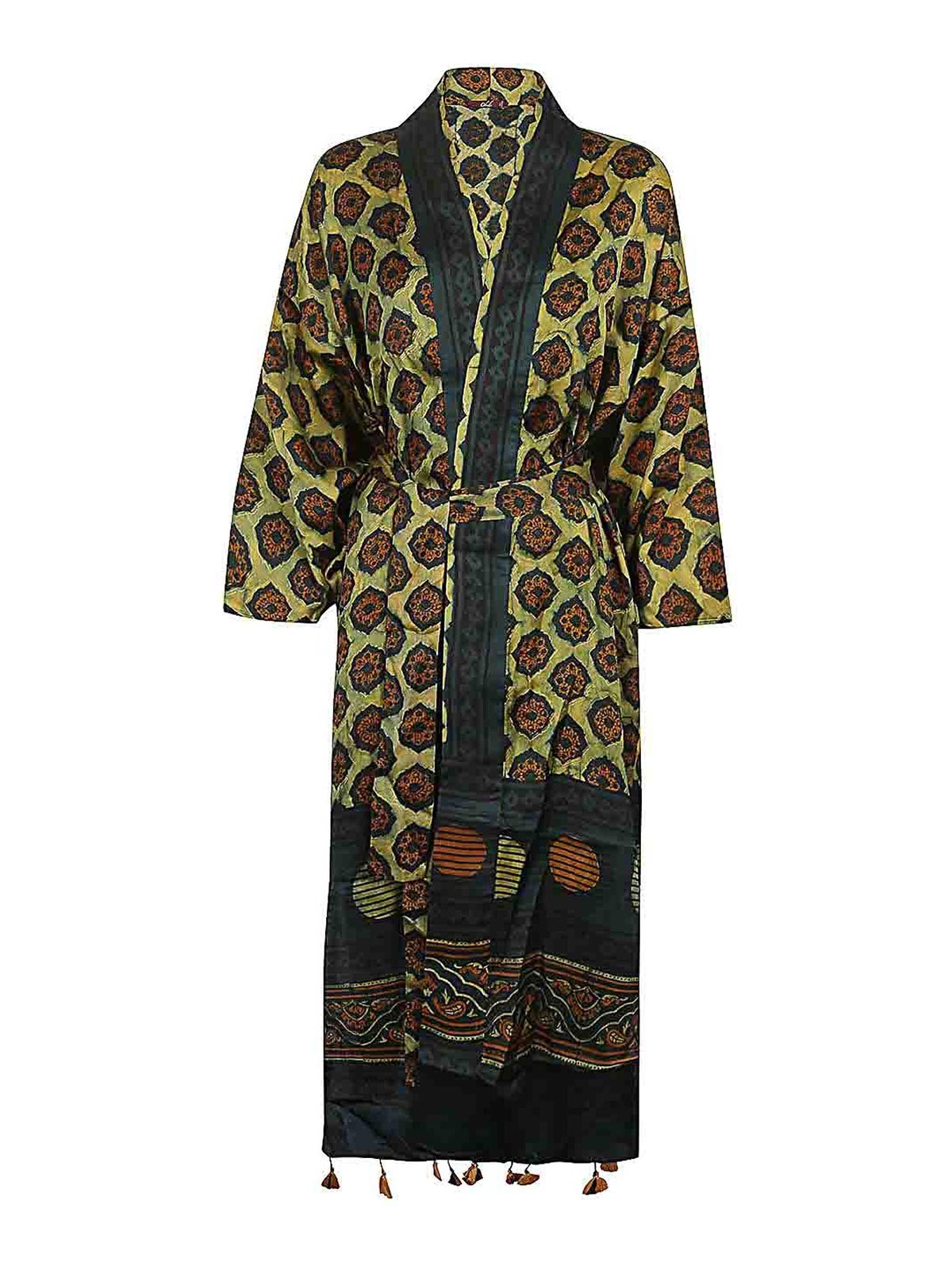 Shop Obidi Printed Silk Kimono In Yellow