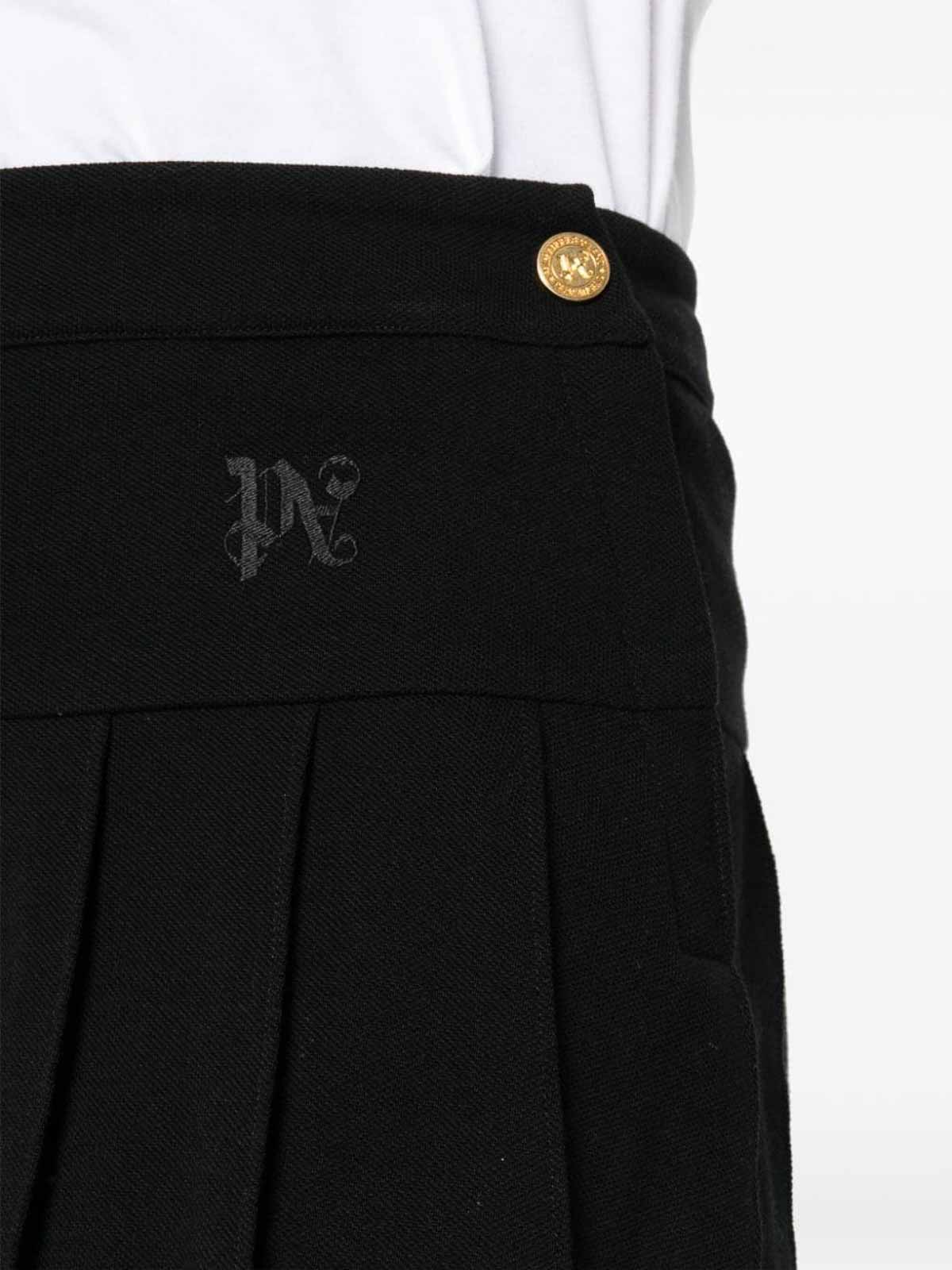 Shop Palm Angels Monogram Pleated Skirt In Black
