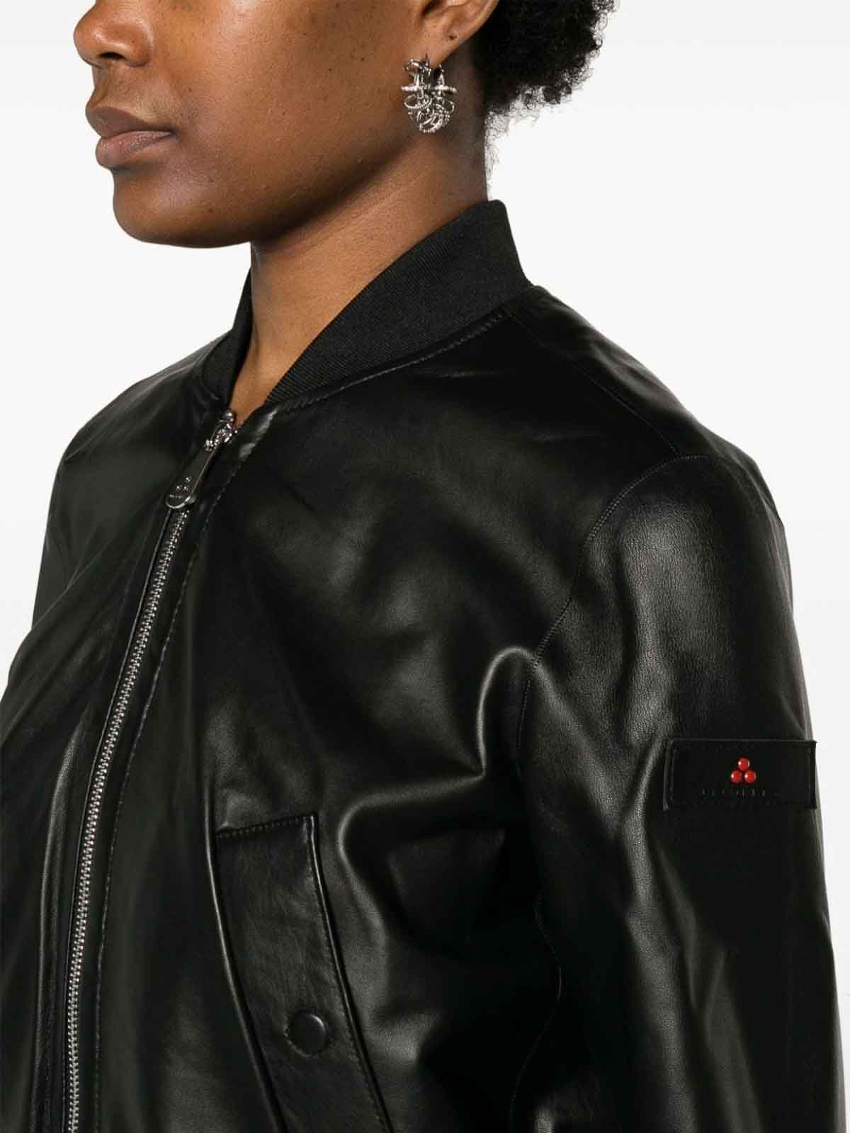 Shop Peuterey Choisya Leather Bomber Jacket In Black