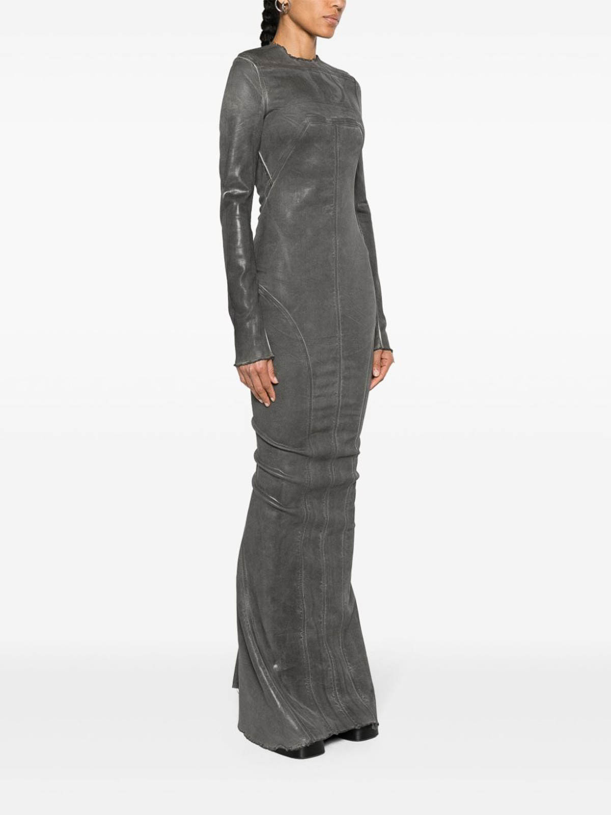 Shop Rick Owens Denim Long Dress In Grey