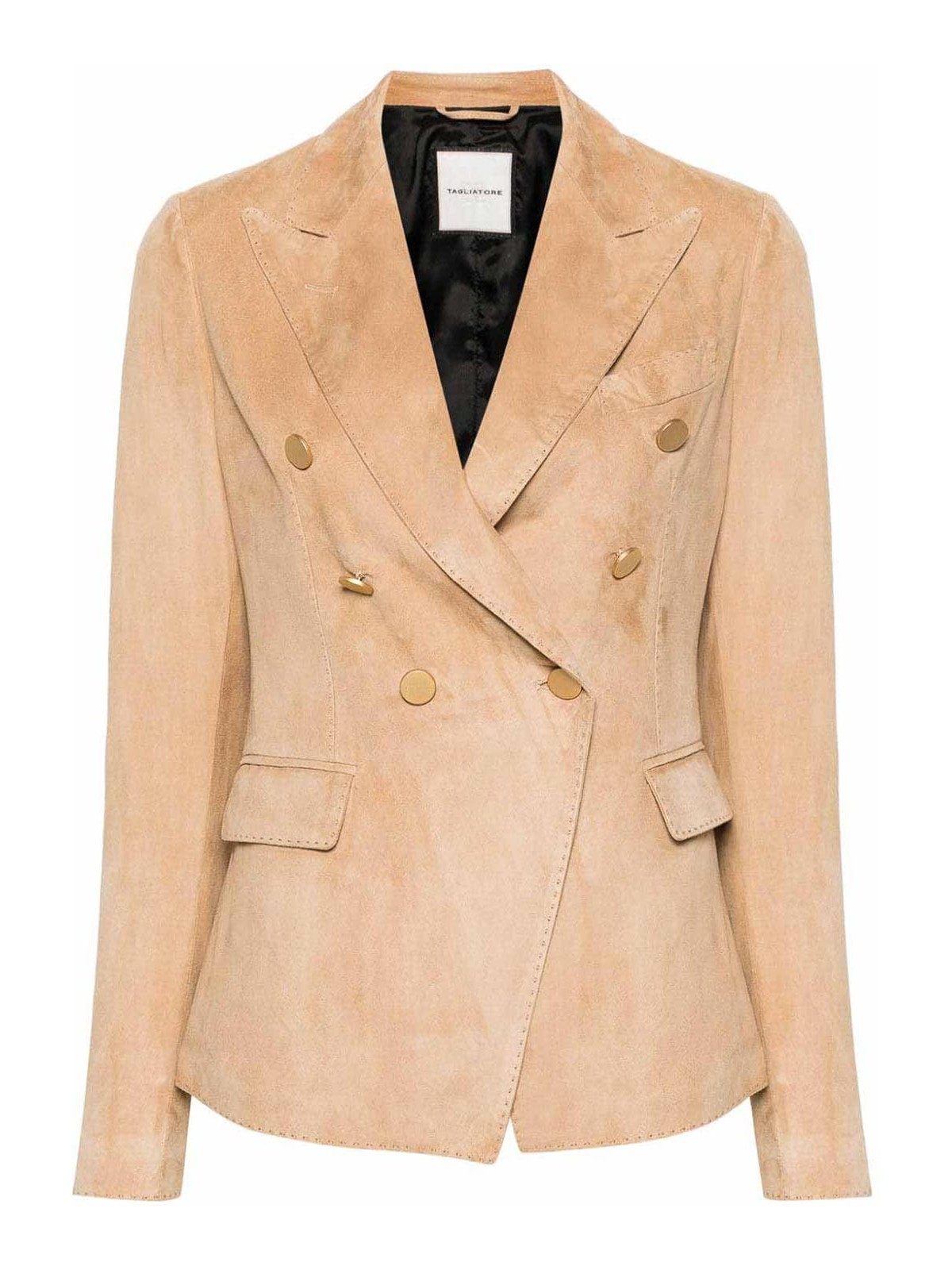 Shop Tagliatore Leather Double-breasted Jacket In Beige