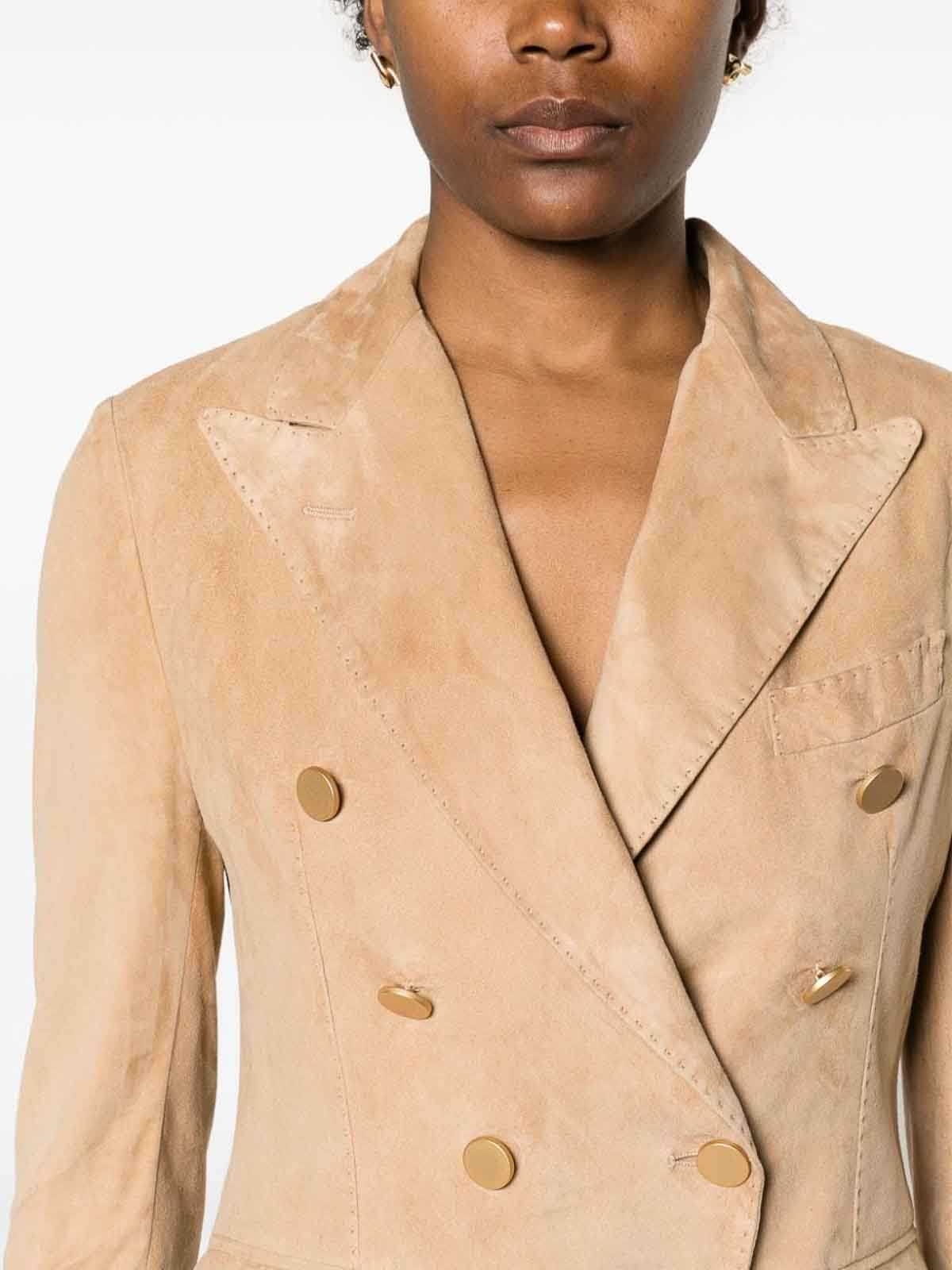 Shop Tagliatore Leather Double-breasted Jacket In Beige