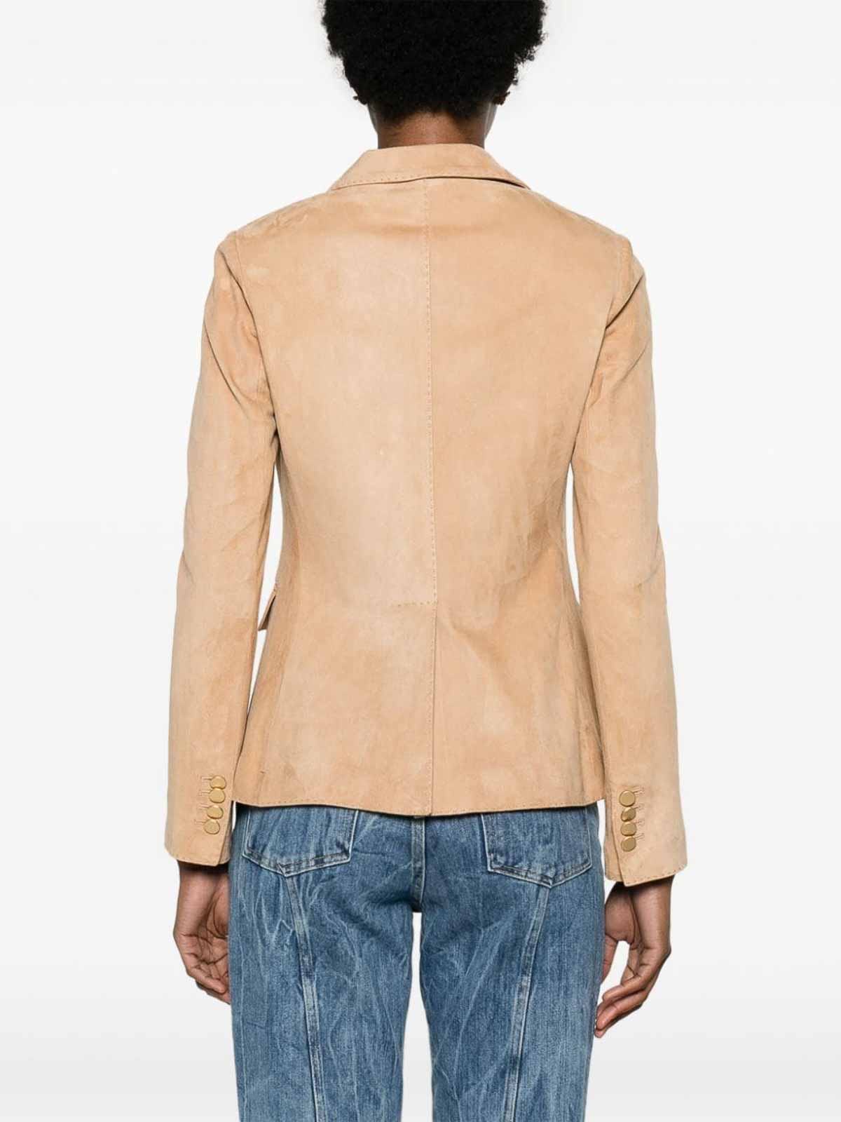 Shop Tagliatore Leather Double-breasted Jacket In Beige