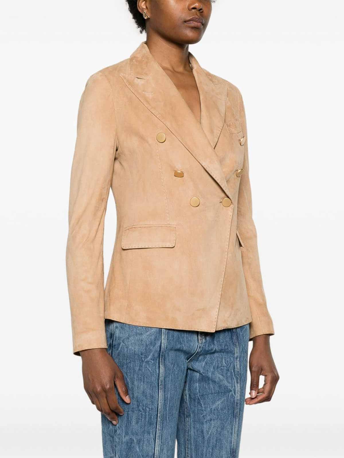 Shop Tagliatore Leather Double-breasted Jacket In Beige