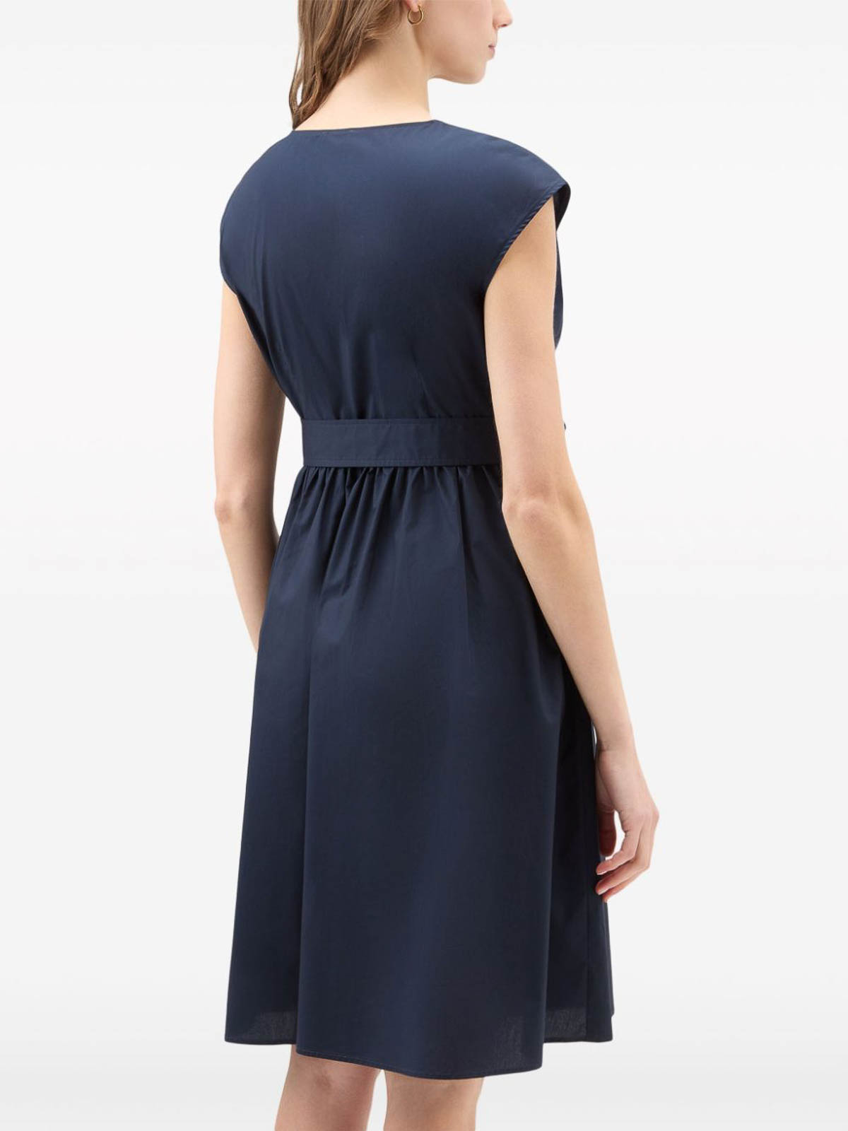 Shop Woolrich Belted Poplin Short Dress In Blue