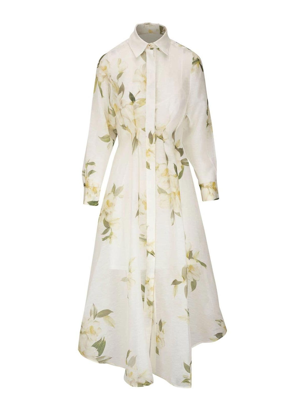 Zimmermann Floral Print Linen And Silk Blend Shirt Dress In White