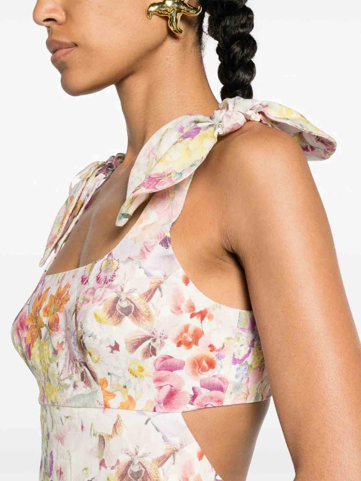 Shop Zimmermann Floral Print Linen Midi Dress In Multicolour