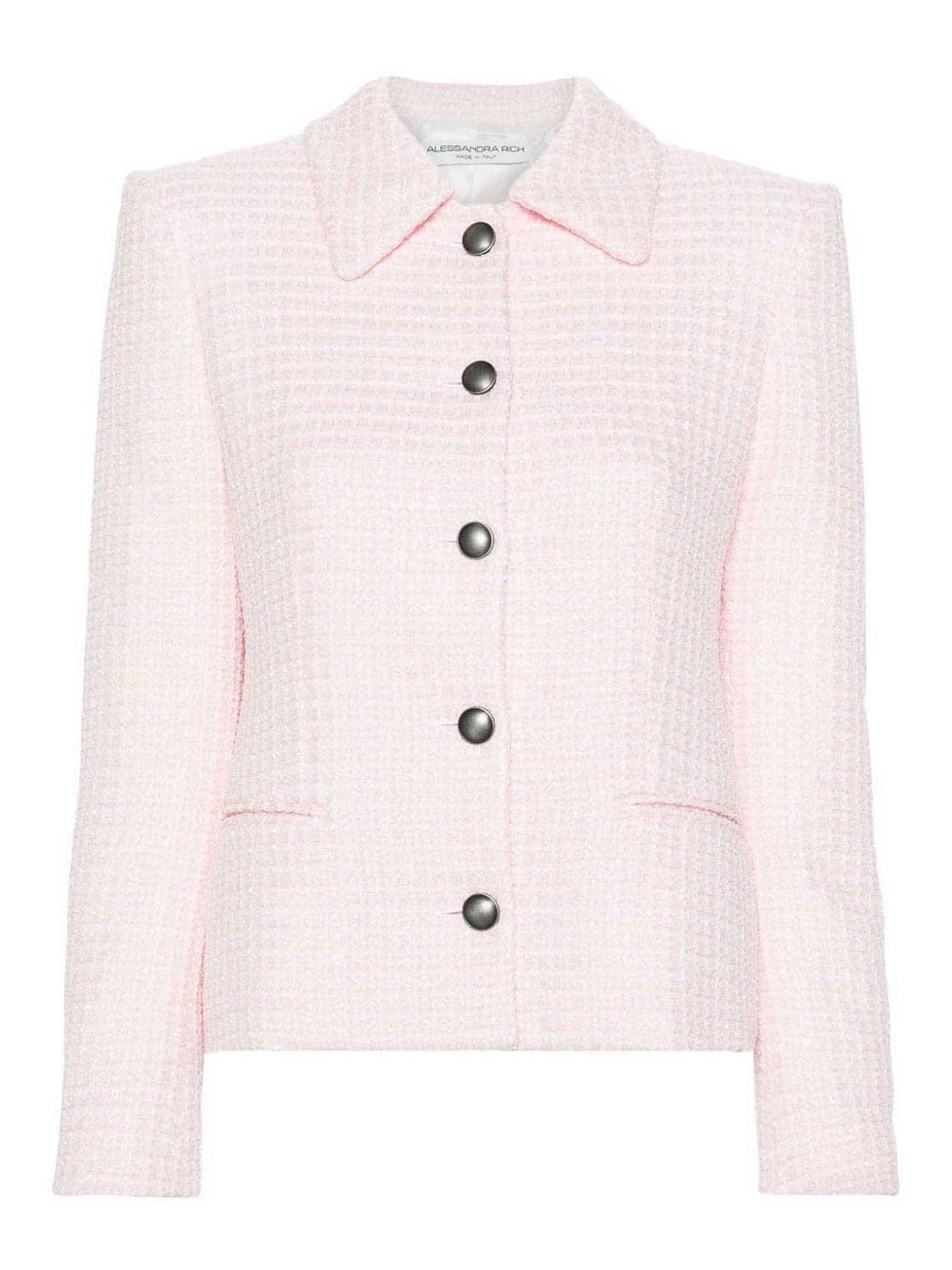 Shop Alessandra Rich Sequin Checked Tweed Jacket In Light Pink