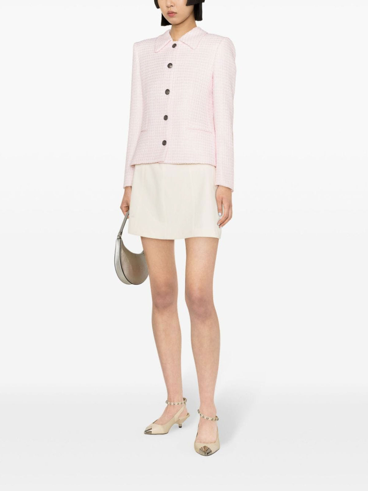 Shop Alessandra Rich Sequin Checked Tweed Jacket In Light Pink