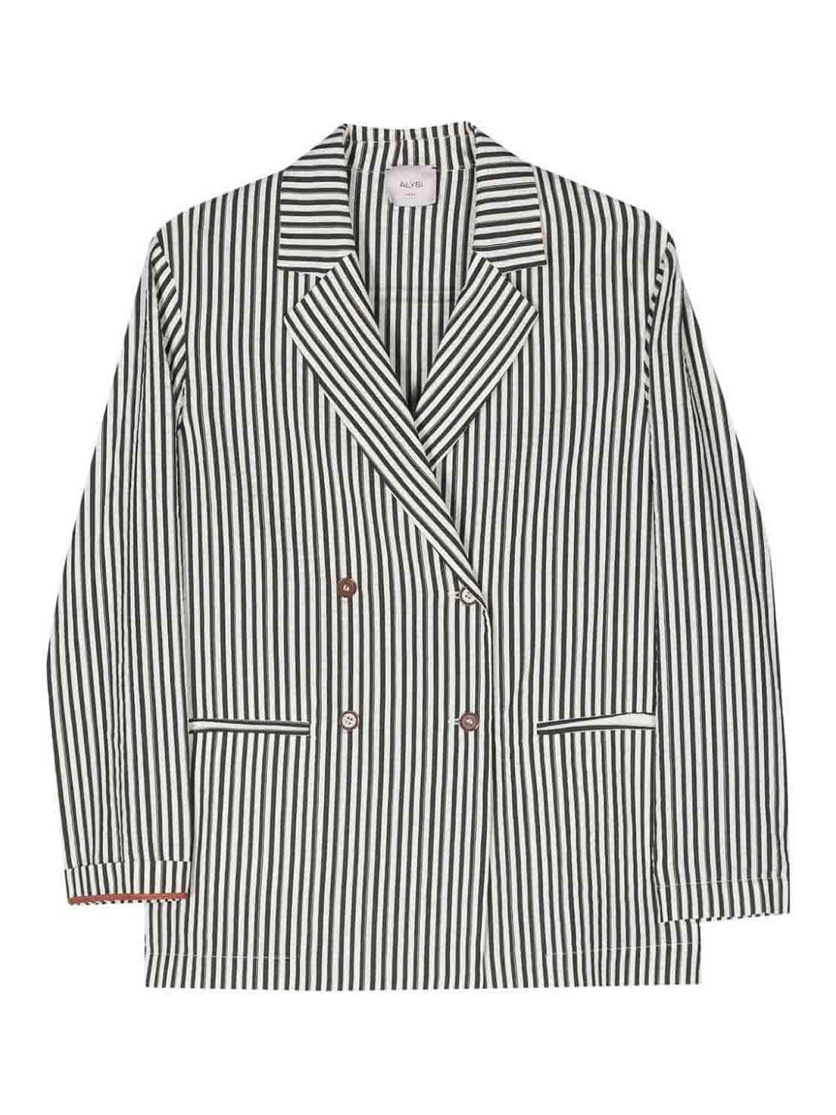Alysi Striped Double-breasted Jacket In Black