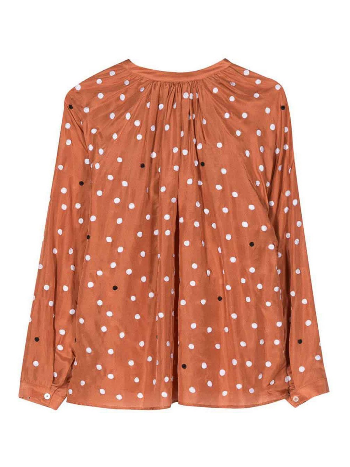 Shop Alysi Polka Dot Silk Blouse In Orange