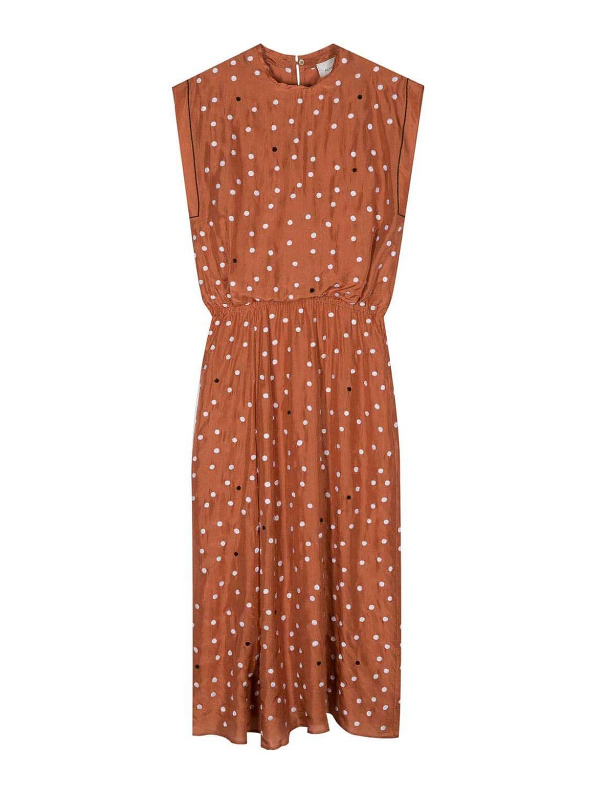 Shop Alysi Polka Dot Silk Long Dress In Orange