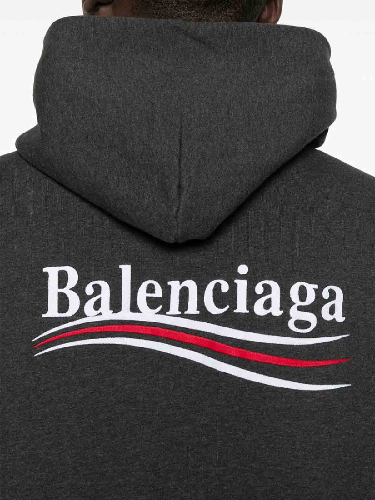 Shop Balenciaga Political Campaign Cotton Hoodie In Grey