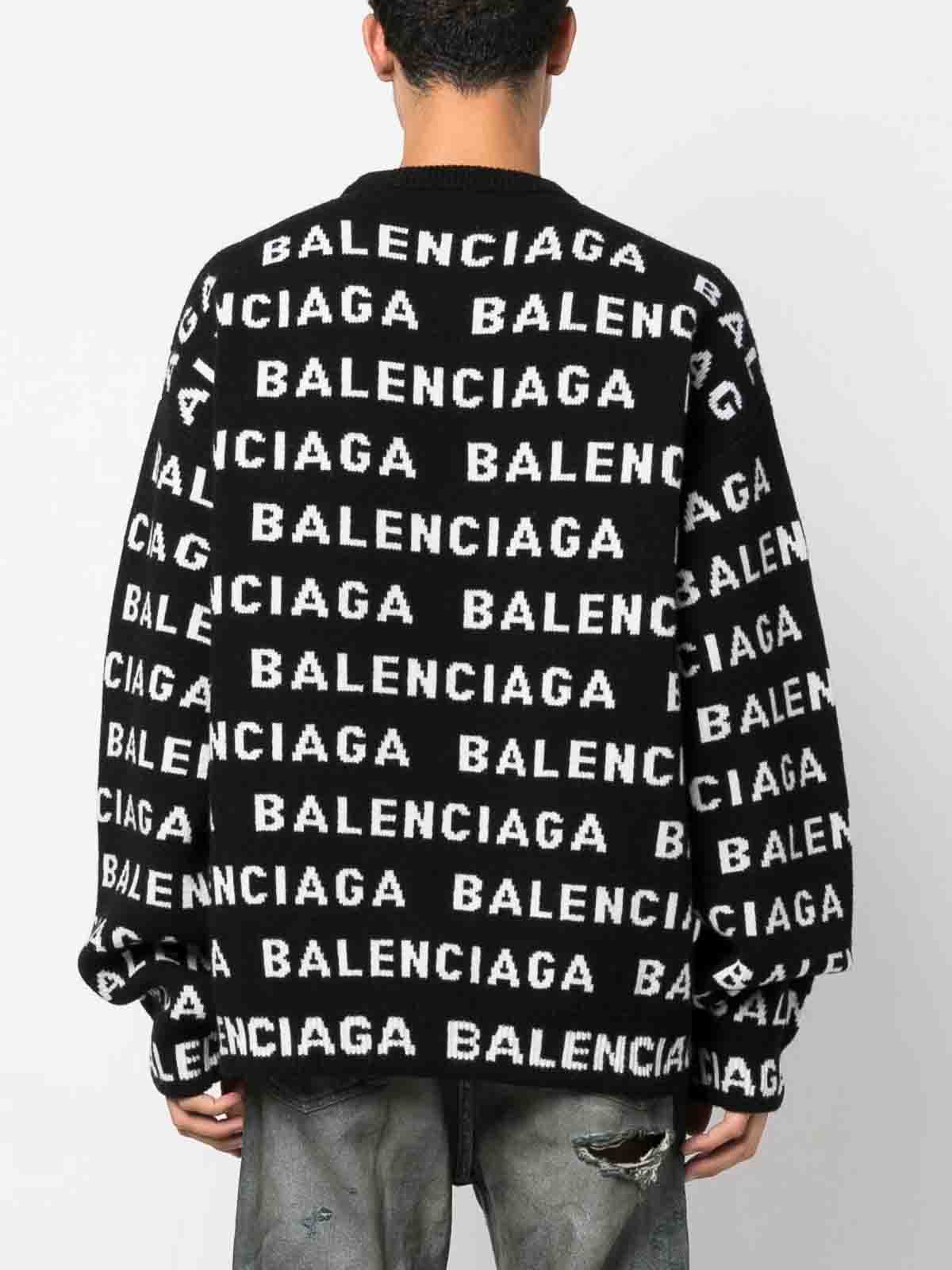 Shop Balenciaga Allover Logo Crewneck Sweater In Black