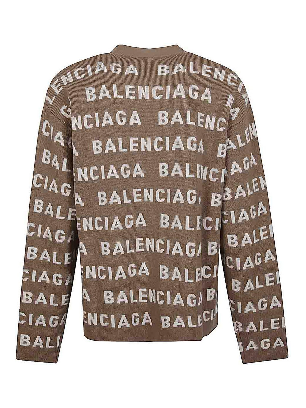 Shop Balenciaga Allover Logo Wool Cardigan In Beige