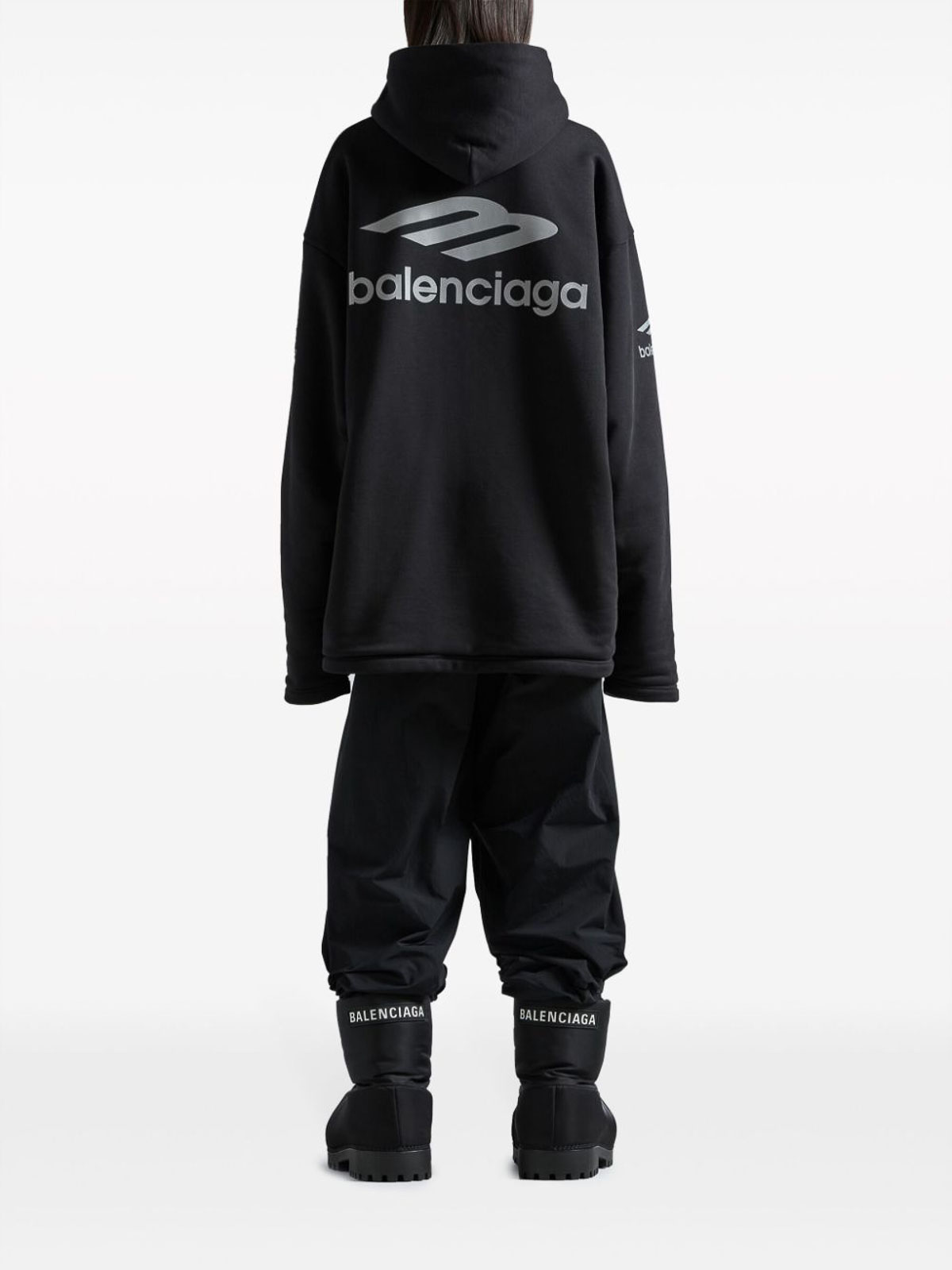 Shop Balenciaga 3b Sports Icon Water Repellent Cotton Hoodie In Black