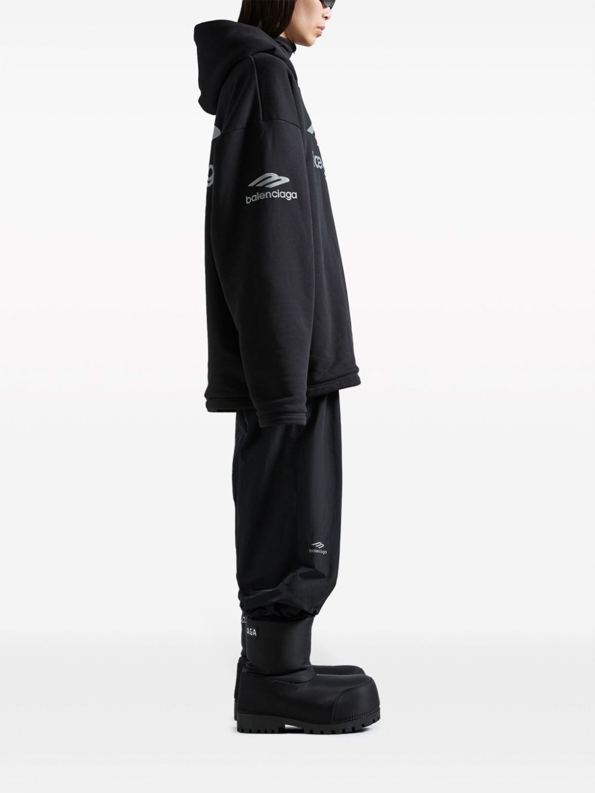 Shop Balenciaga 3b Sports Icon Water Repellent Cotton Hoodie In Black