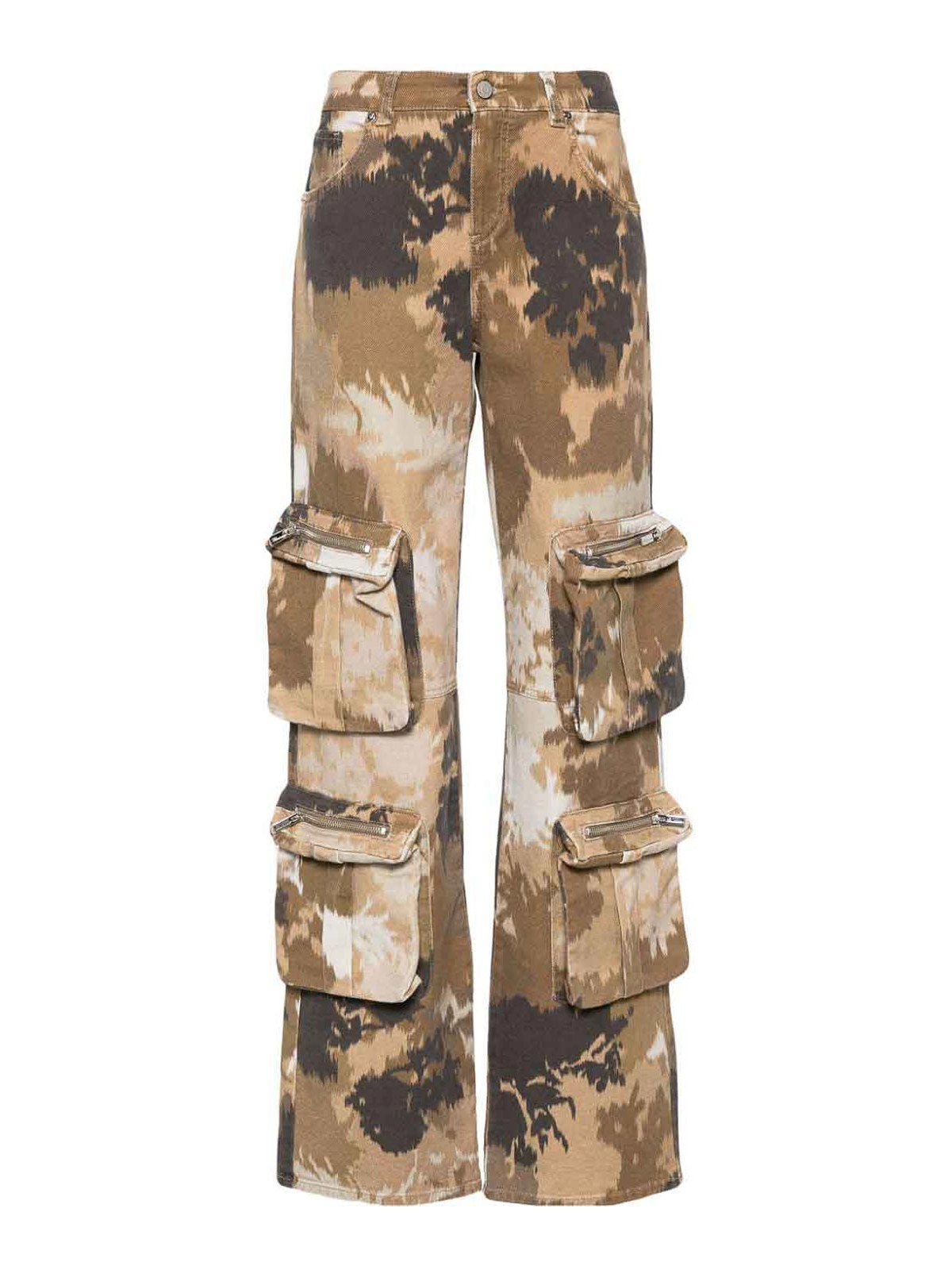 Blumarine Camouflage Print Cargo Trousers In Beige