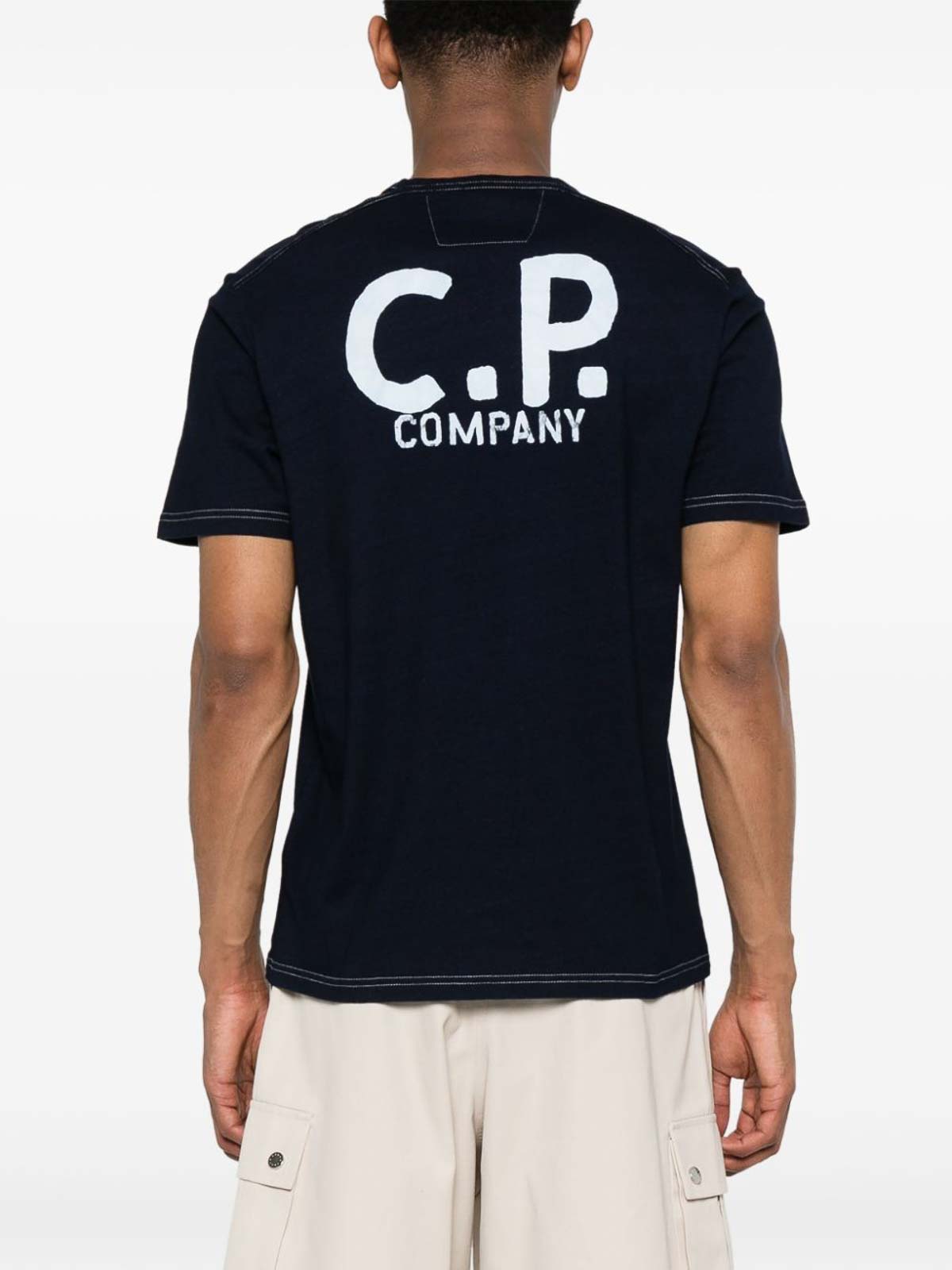Shop C.p. Company Printed Cotton T-shirt In Blue
