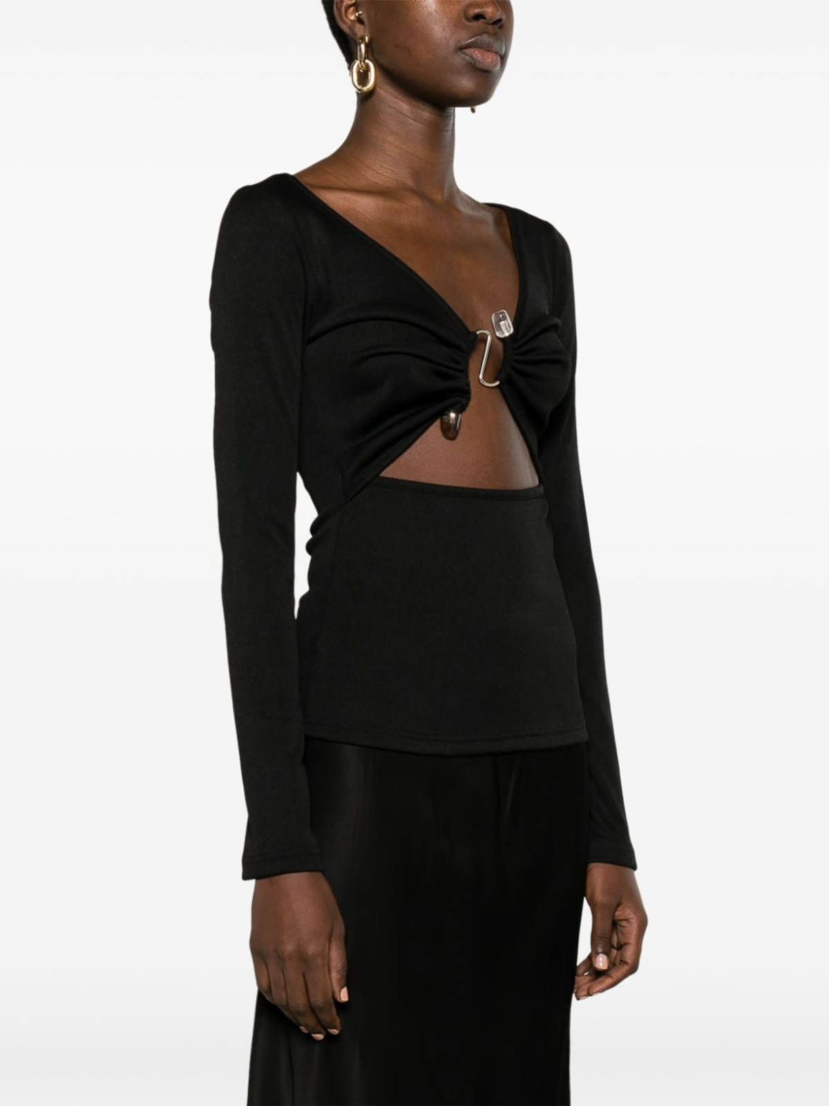 Shop Christopher Esber Cut-out Ribbed Top In Black