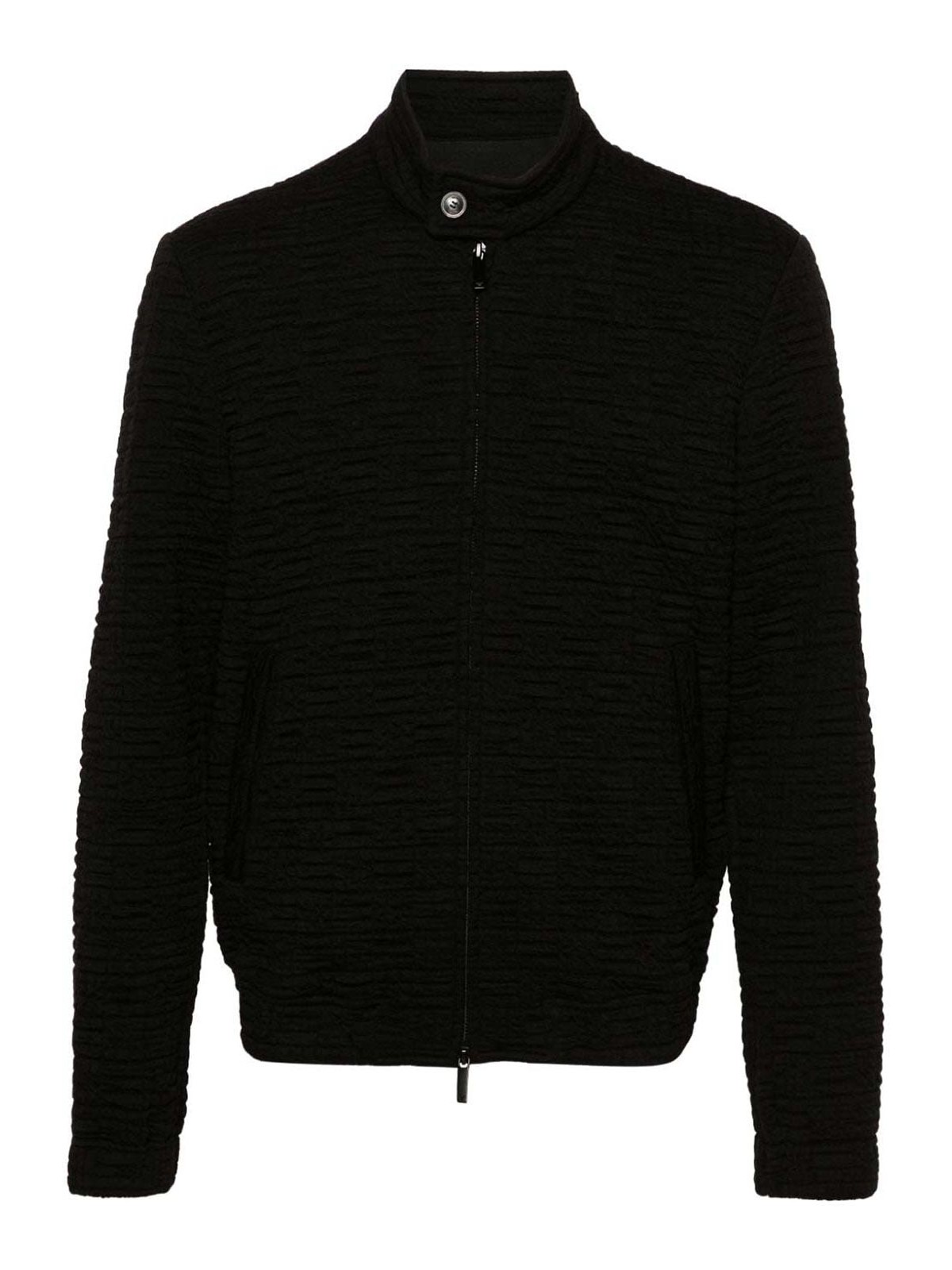 Armani Collezioni Wool Blend Zipped Jacket In Black