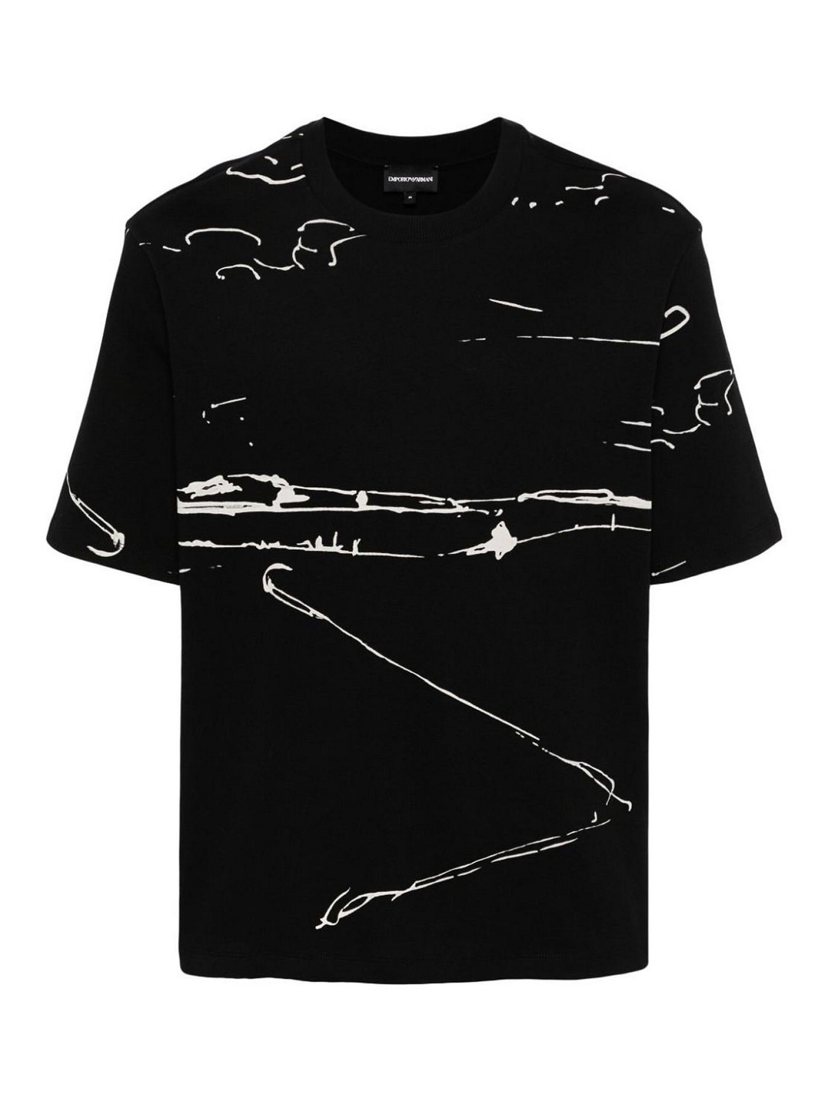 Armani Collezioni Printed Cotton T-shirt In Black