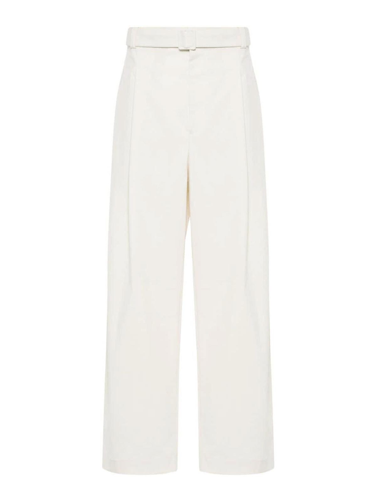 Shop Armani Collezioni Cotton Blend Wide Leg Trousers In White