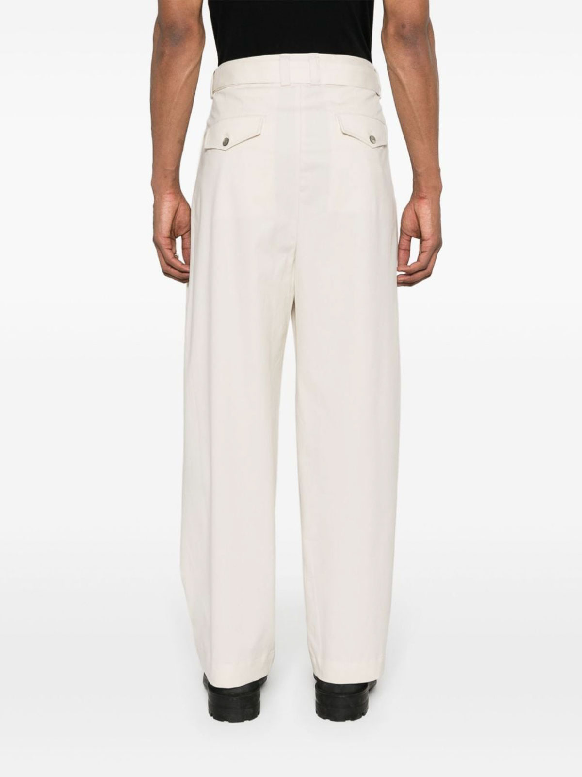 Shop Armani Collezioni Cotton Blend Wide Leg Trousers In White