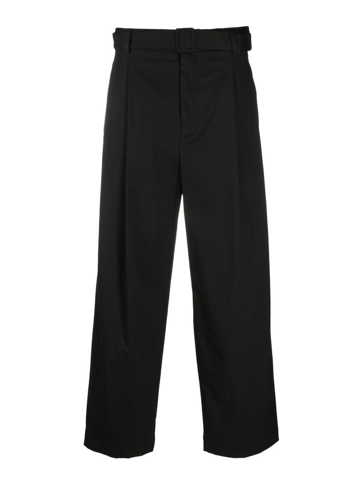 Armani Collezioni Wide-leg Cotton Blend Trousers In Black