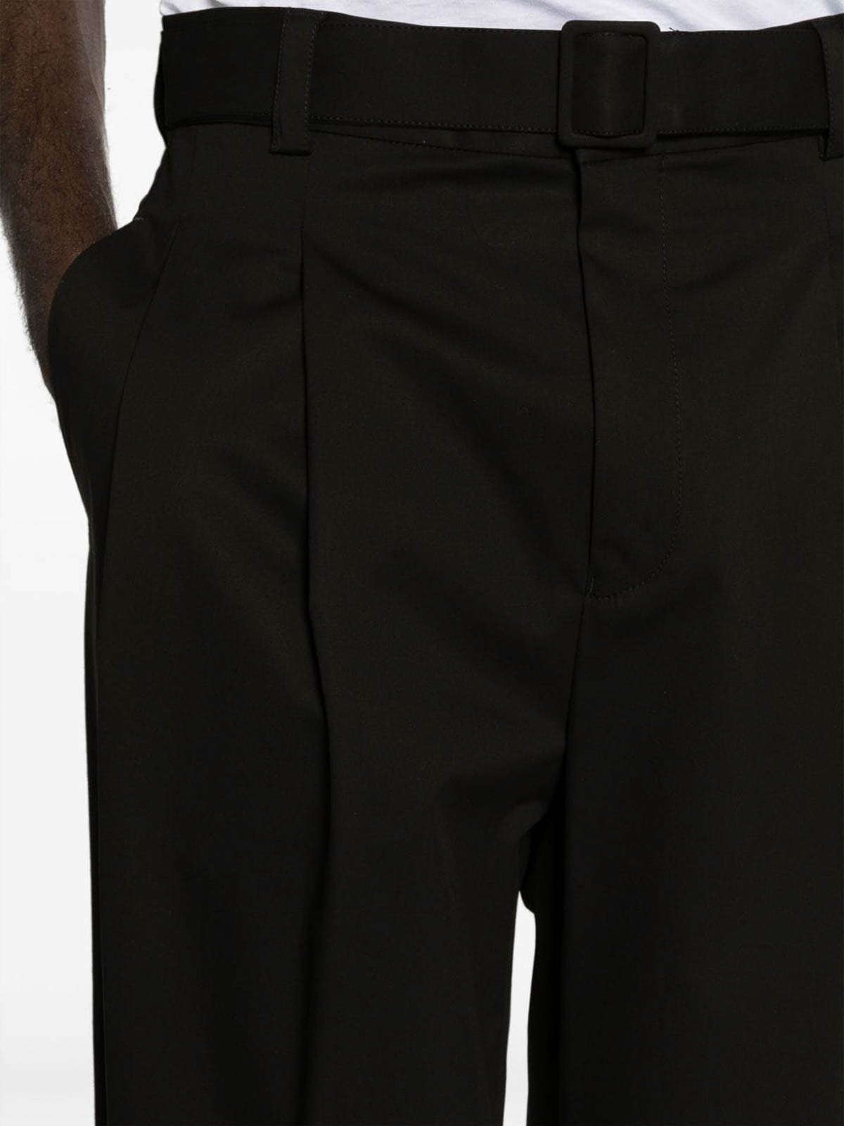 Shop Armani Collezioni Wide-leg Cotton Blend Trousers In Black