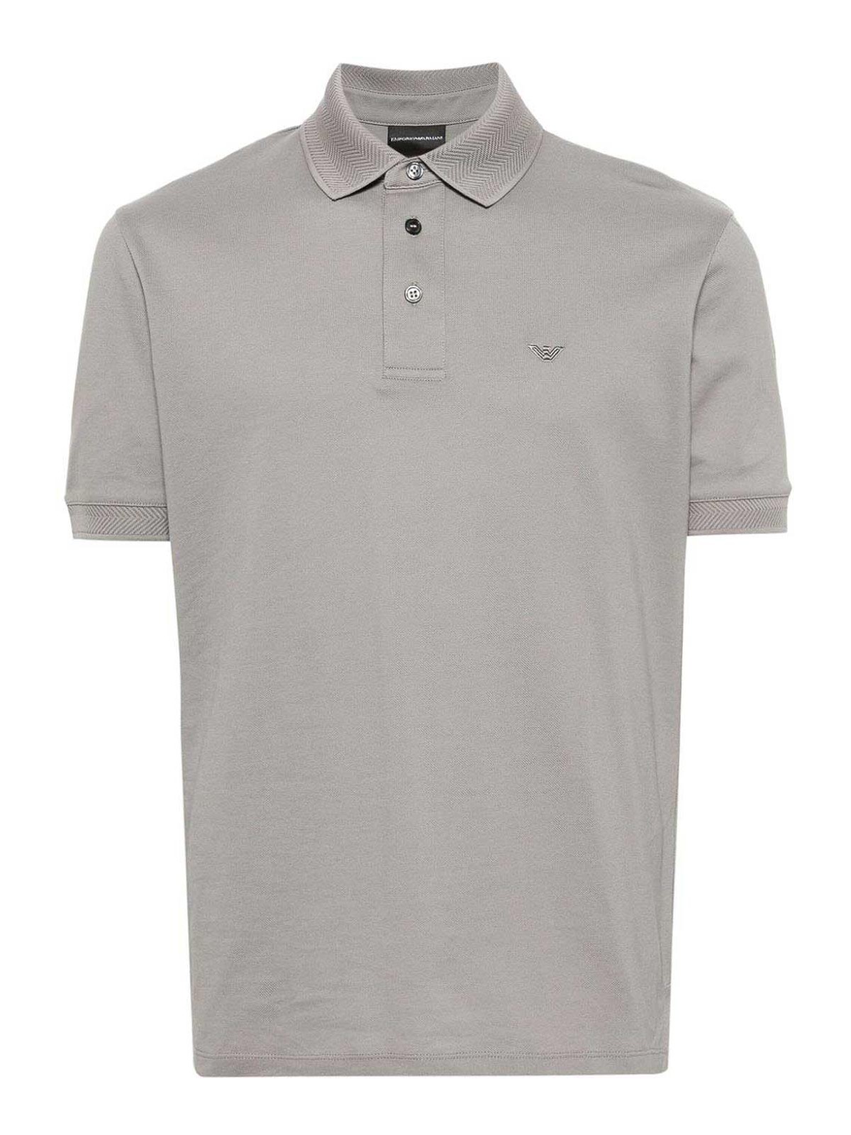 Shop Emporio Armani Logo Cotton Polo Shirt In Grey