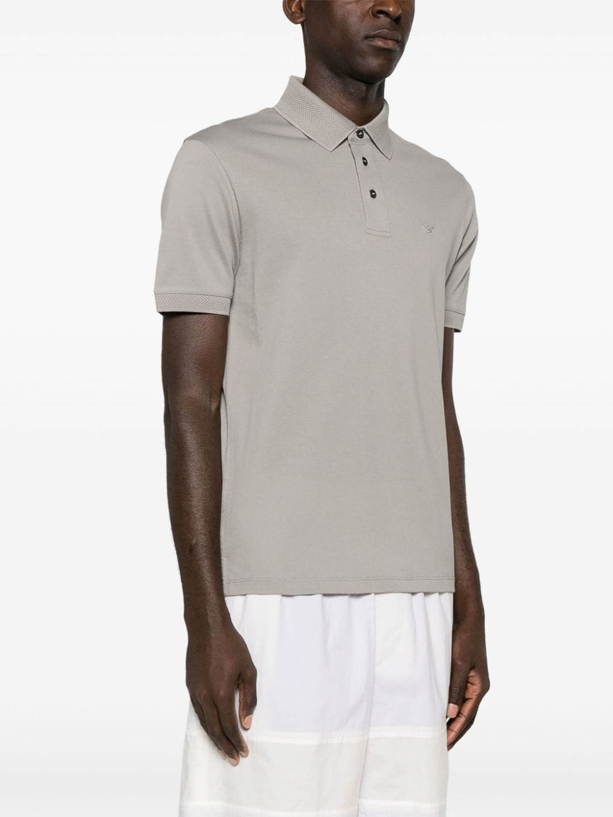 Shop Emporio Armani Logo Cotton Polo Shirt In Grey