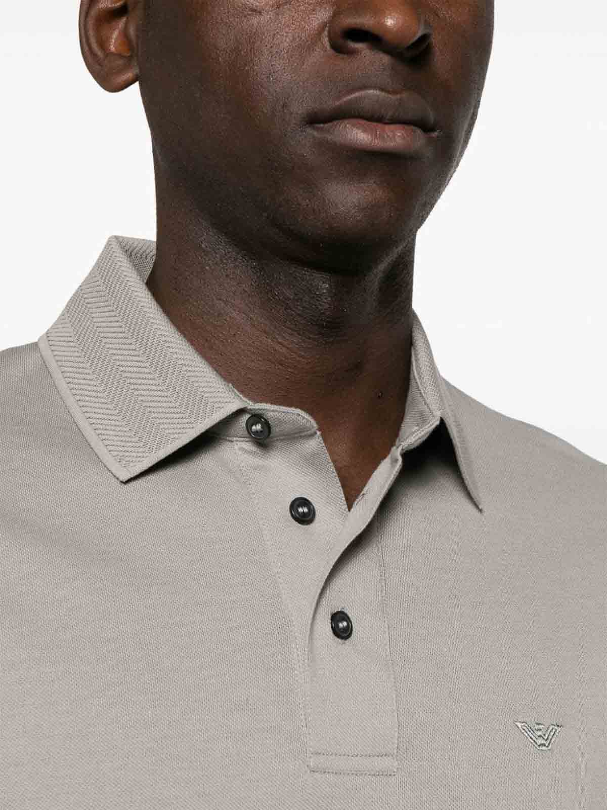 Shop Emporio Armani Logo Cotton Polo Shirt In Grey